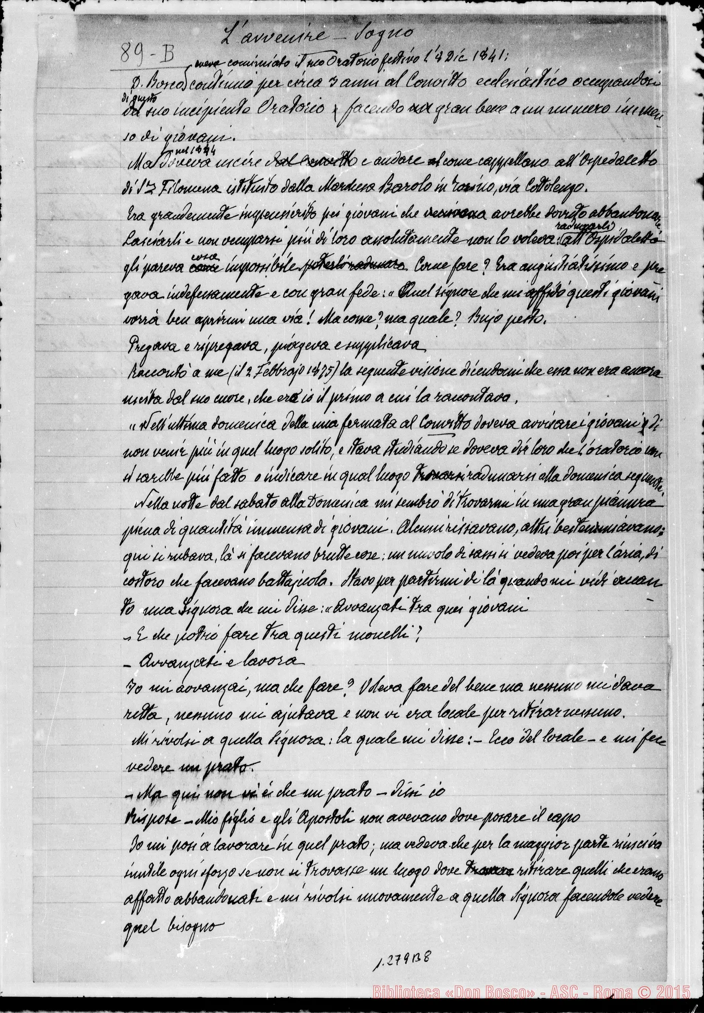 Fotogramma B 8 — Diversi sogni manoscritti E dattilografati