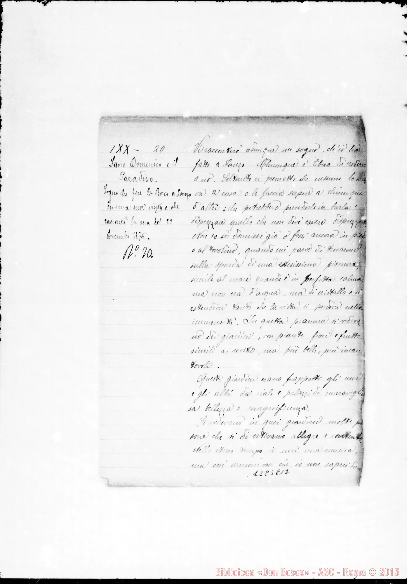 Fotogramma E 12 — Altra raccolta di sogni. Indice in principio