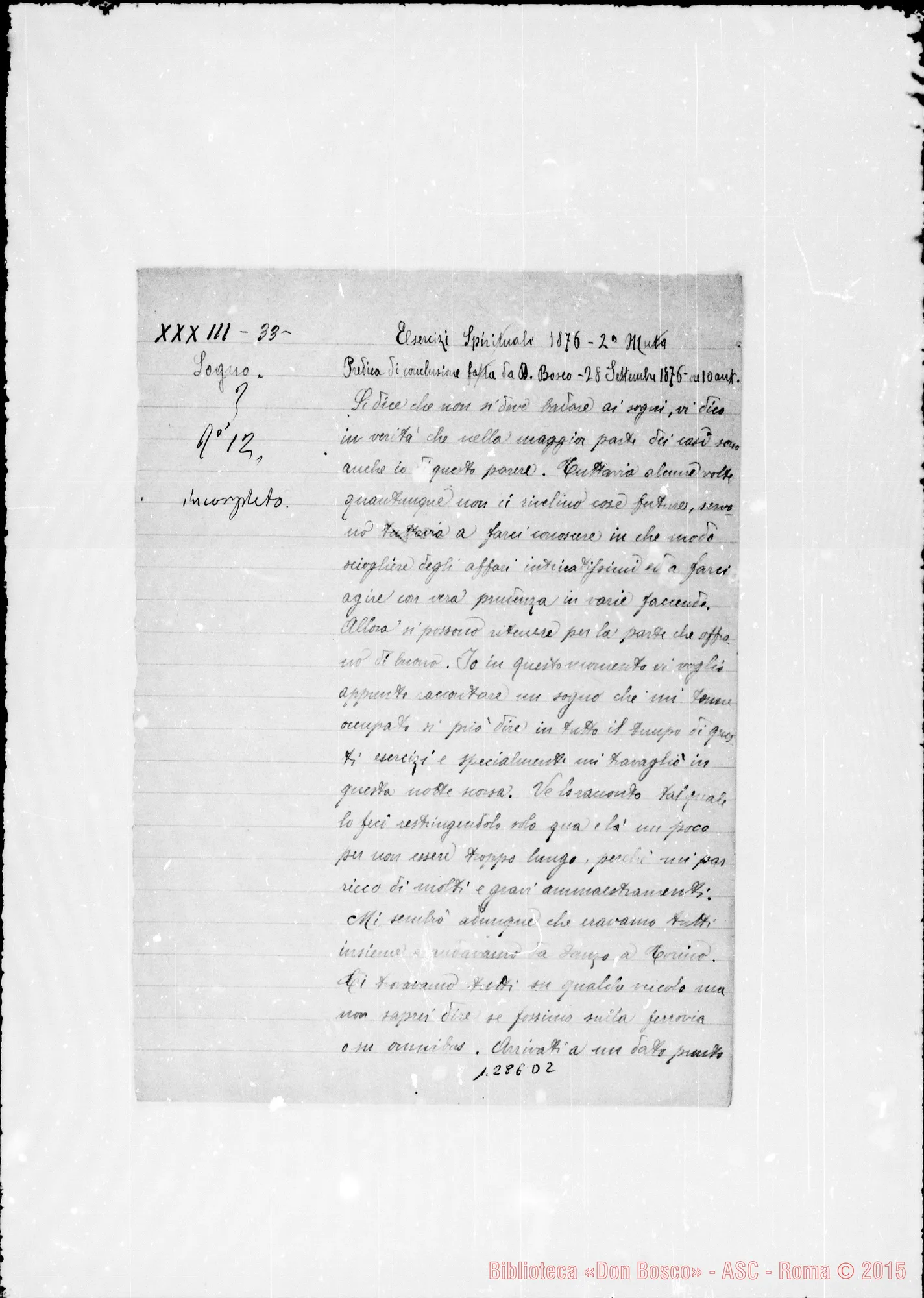 Fotogramma D 2 — Due sogni. Acclusa lettera Viglietti-Bianchi con sogno
