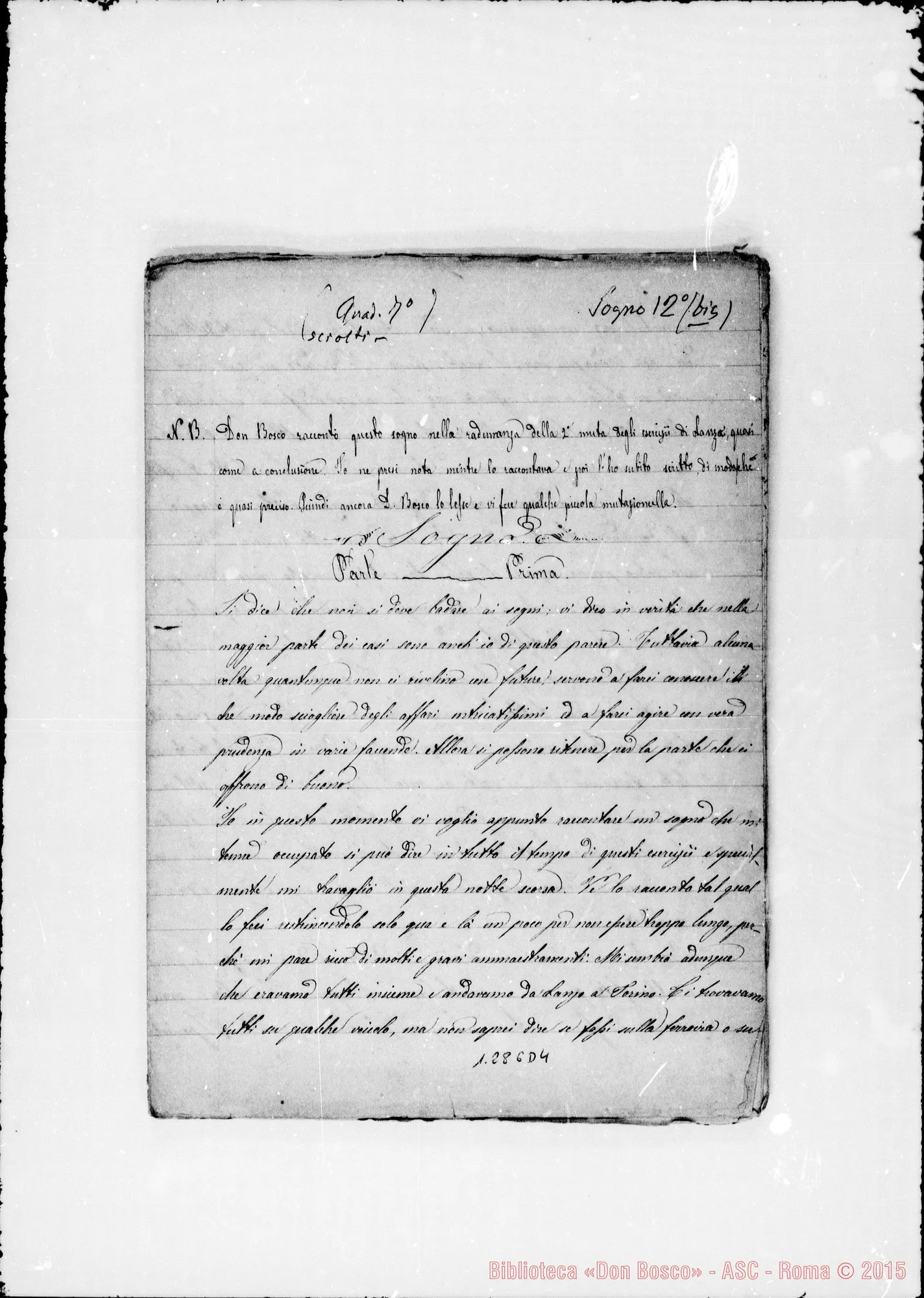 Fotogramma D 4 — Due sogni. Acclusa lettera Viglietti-Bianchi con sogno