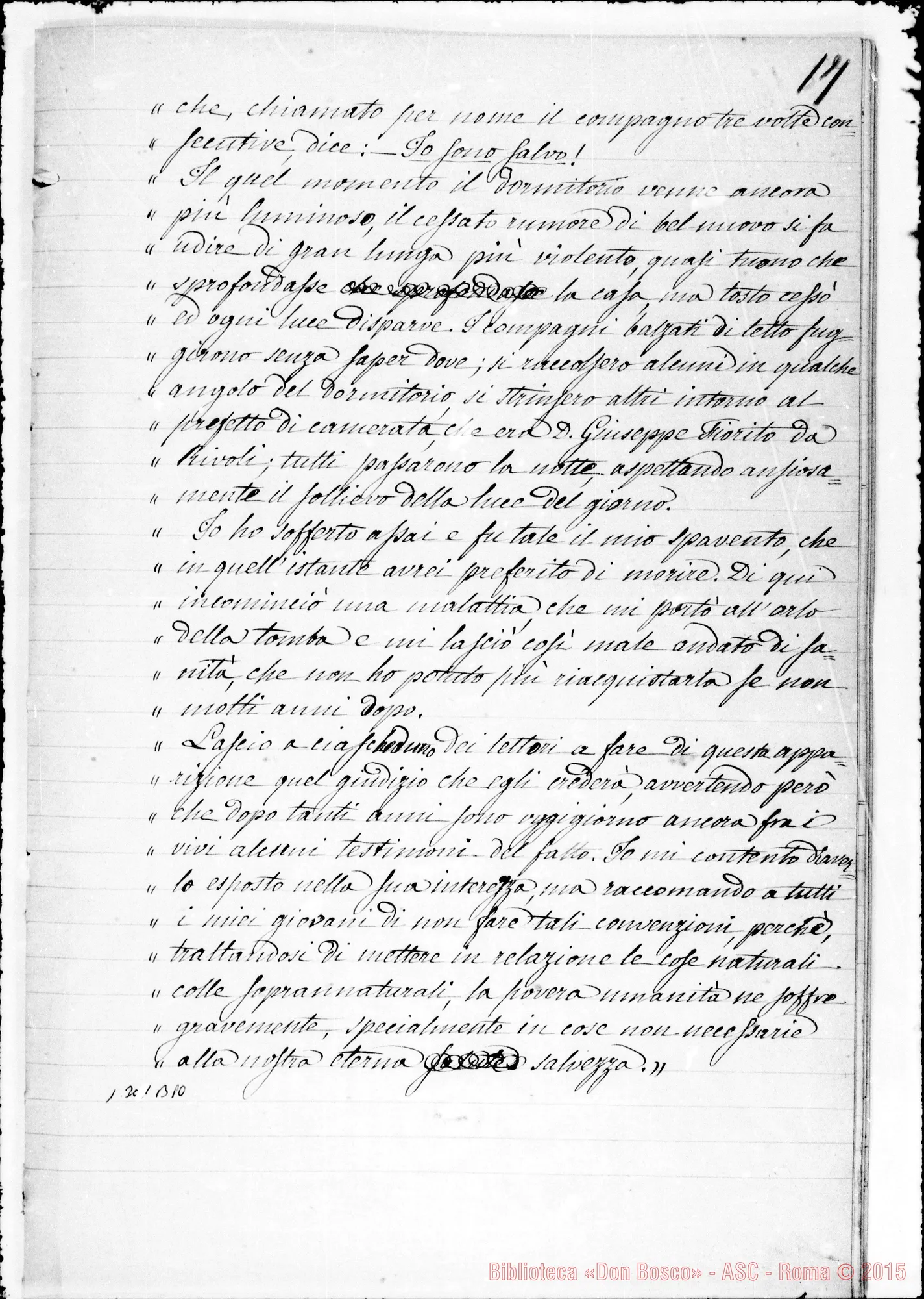 Fotogramma B 10 — Berto Gioachino: «Sogni o visioni di D. Bosco con… profezie esposti da lui medesimo, da me accennati nella deposizione… processo…»