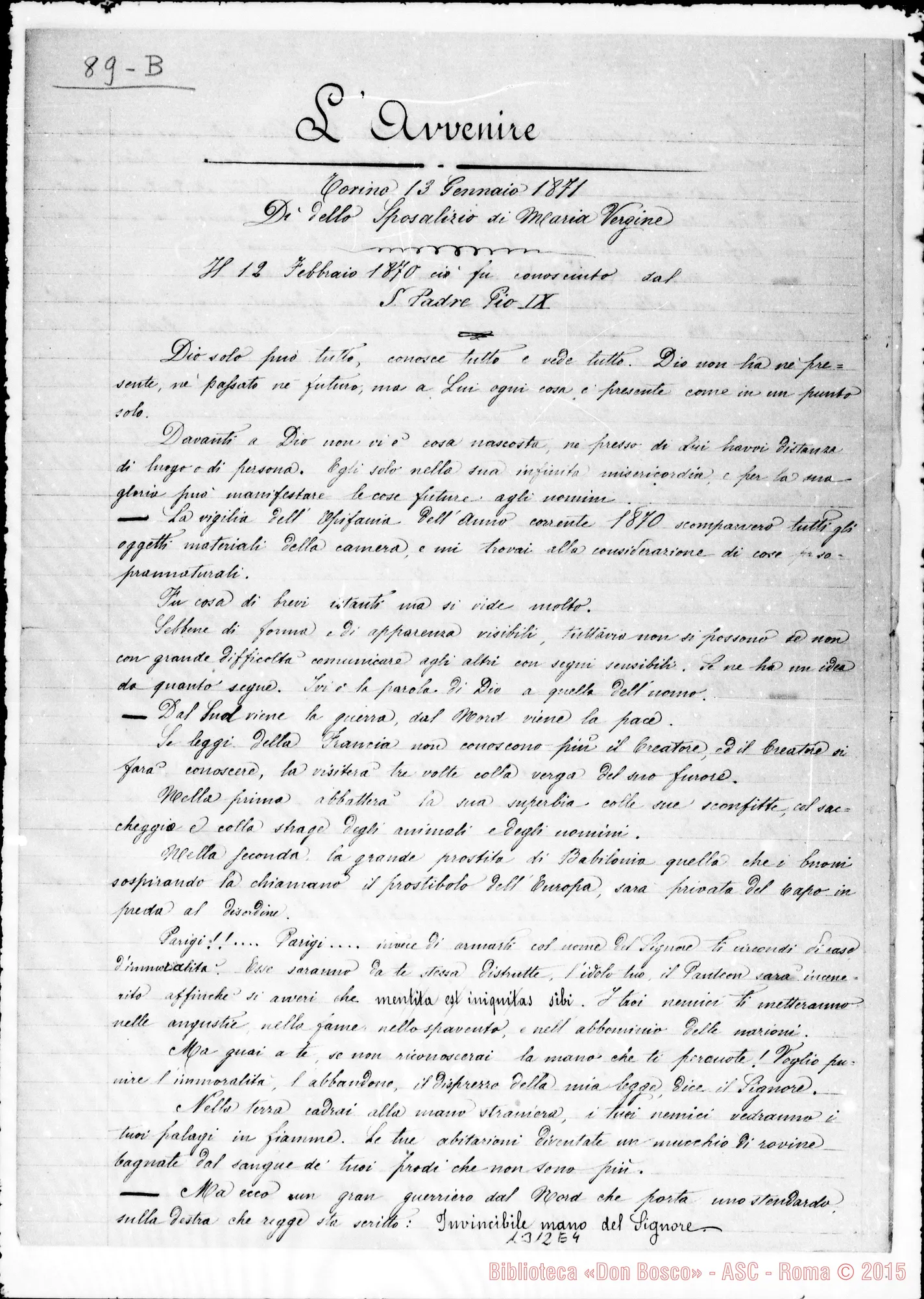 Fotogramma E 4 — Anno 1870. Diverse ms. E dattilografate
