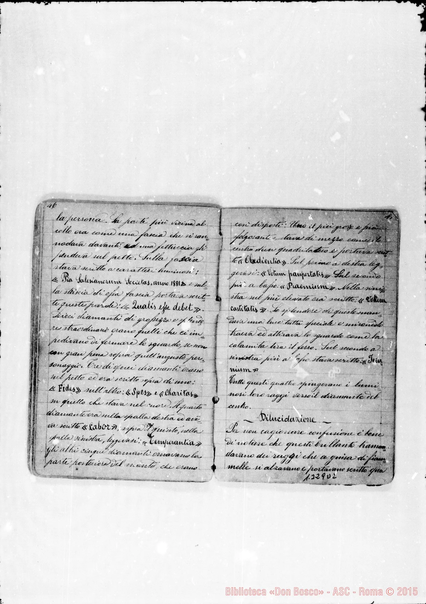 Fotogramma D 2 — Piccollo Francesco, sac. SDB: «Quaderno con sogni di D. Bosco…»