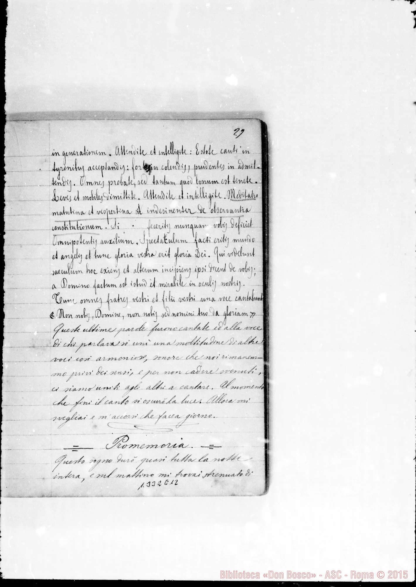 Fotogramma E 12 — Rinaldi Filippo, sac. SDB: Sogni: un quaderno. Ms. d’altro
