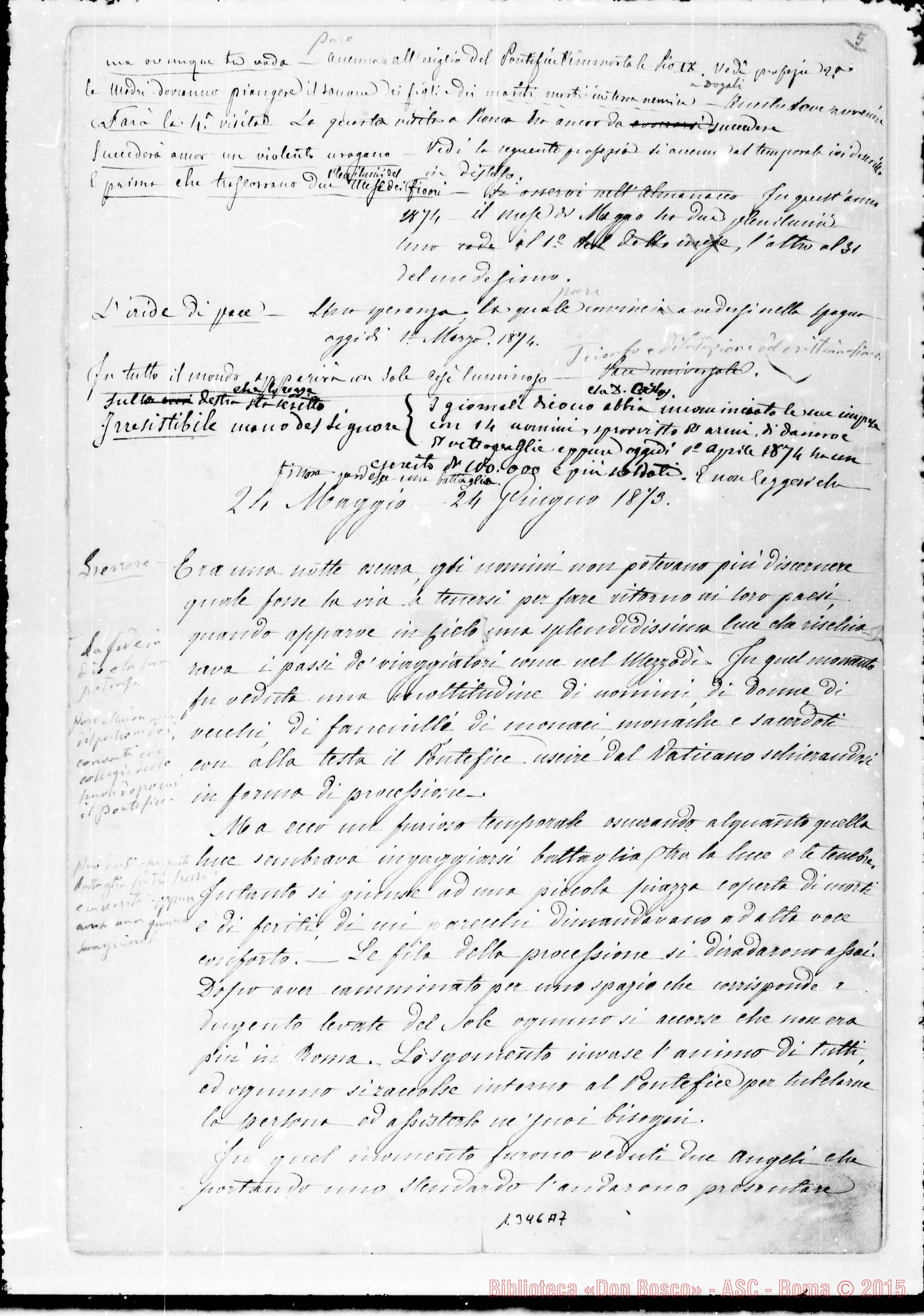 Fotogramma A 7 — Sogno profetico del 1870. Copia ms. Berto con correz. Bosco. Anche brano ms. dello stesso D. Bosco