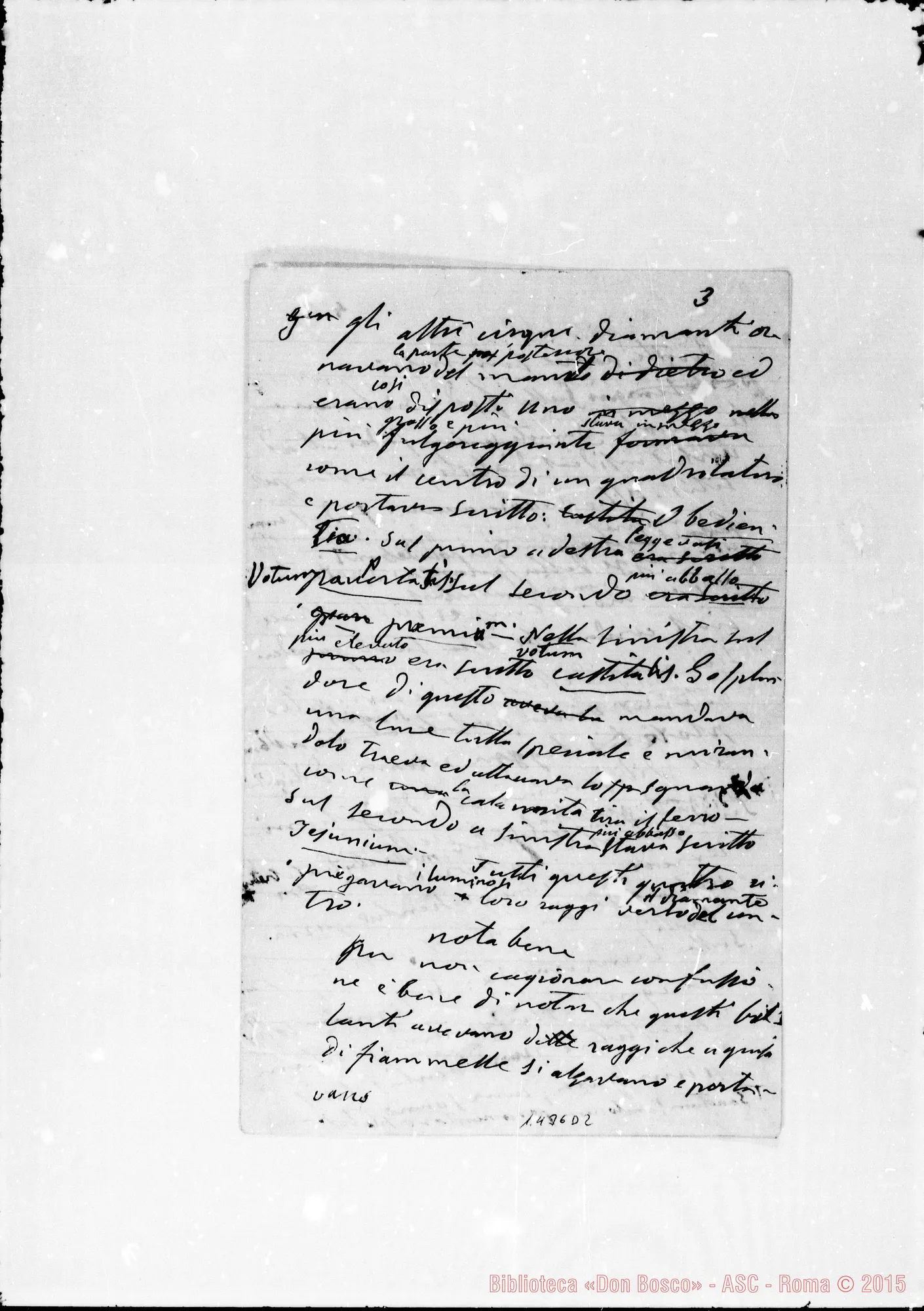 Fotogramma D 2 — «Spiritus Sancii gratia…» Sulla Pia Società Salesiana. 10-9-1881. Ms. autogr. Bosco