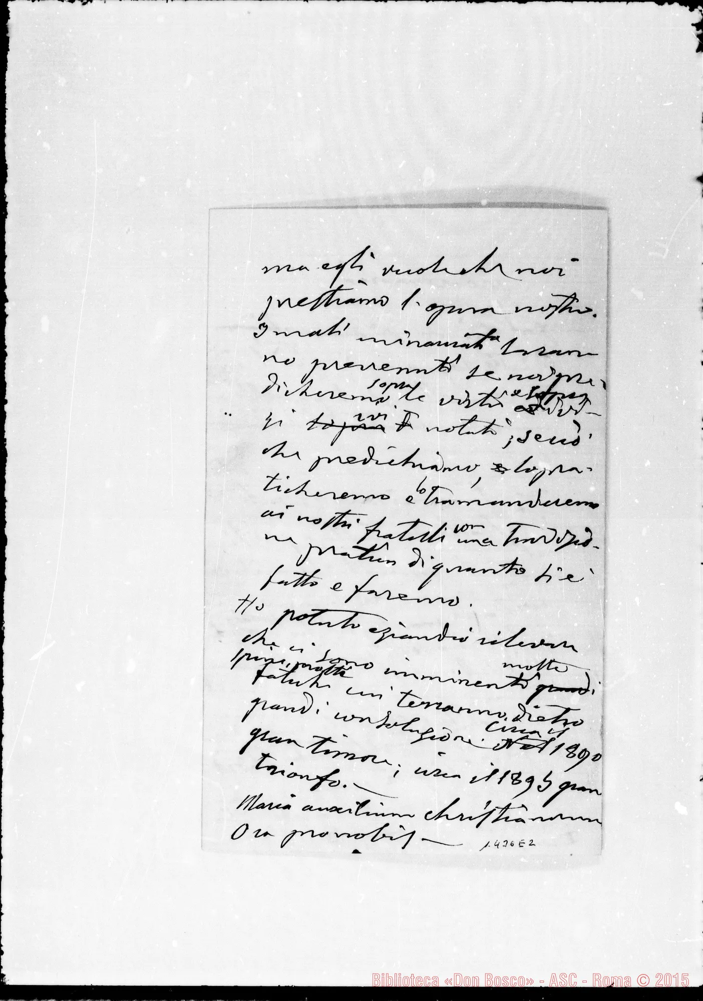 Fotogramma E 2 — «Spiritus Sancii gratia…» Sulla Pia Società Salesiana. 10-9-1881. Ms. autogr. Bosco
