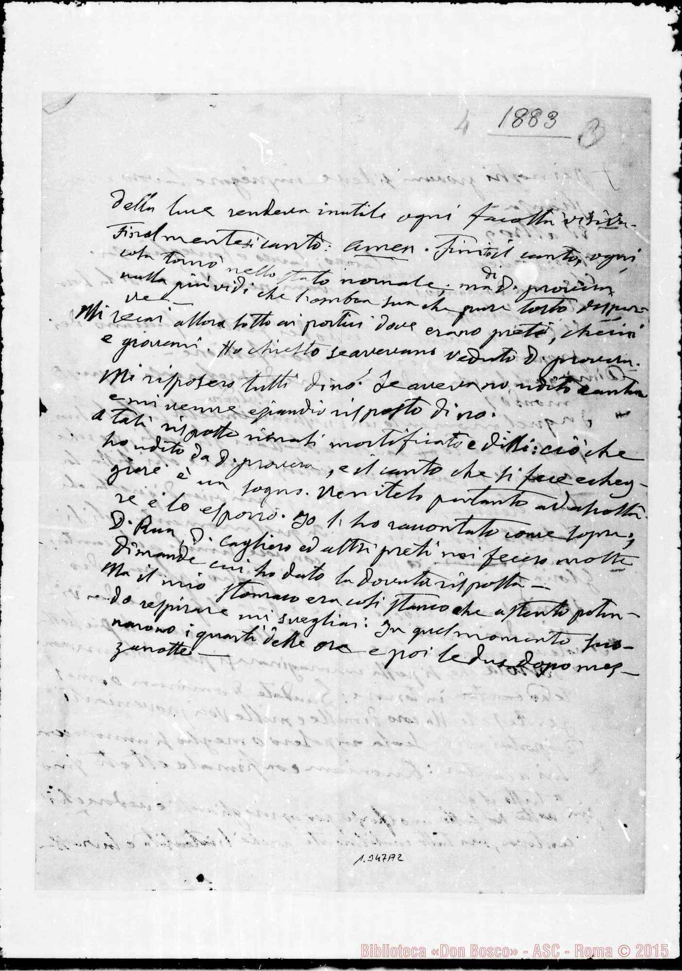 Fotogramma A 2 — «Sogno sopra D. Proverà». 17-18 gennaio 1873. Ms. autogr. Bosco