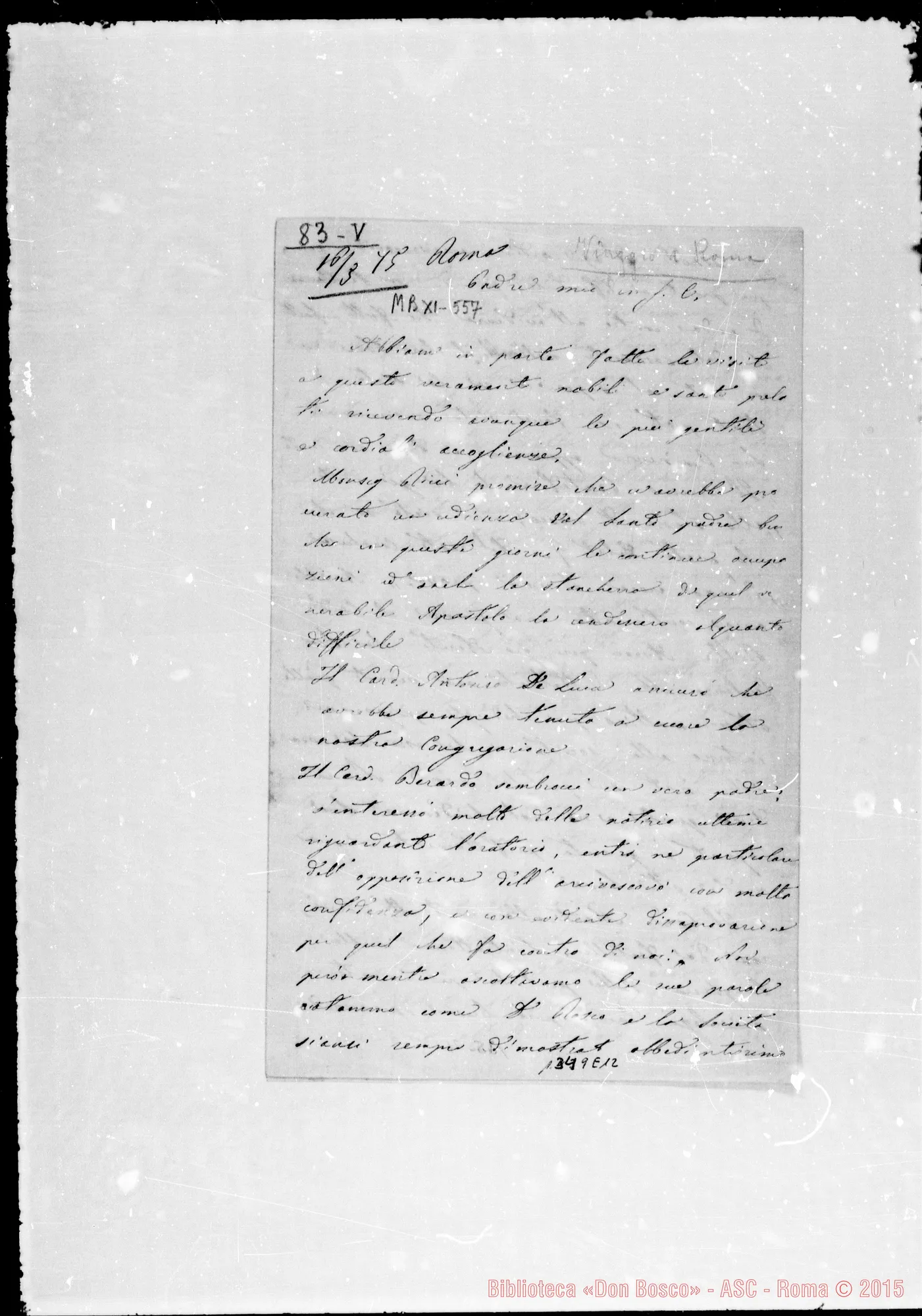 Fotogramma E 12 — 1875: Lettera di D. Lemoyne A «Padre mio in G.C.»