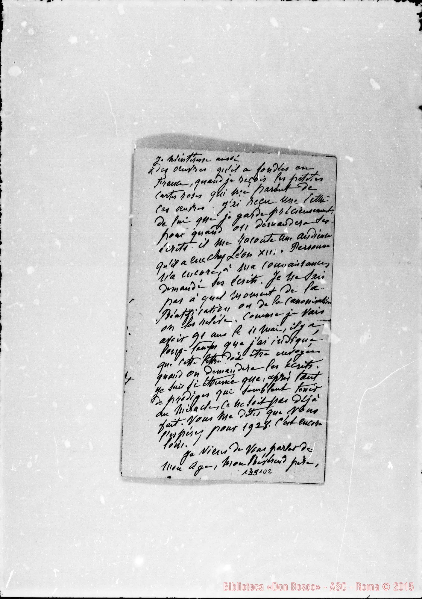 Fotogramma D 2 — 1884: Lettera: Fontenay-Mon Révérend Pére