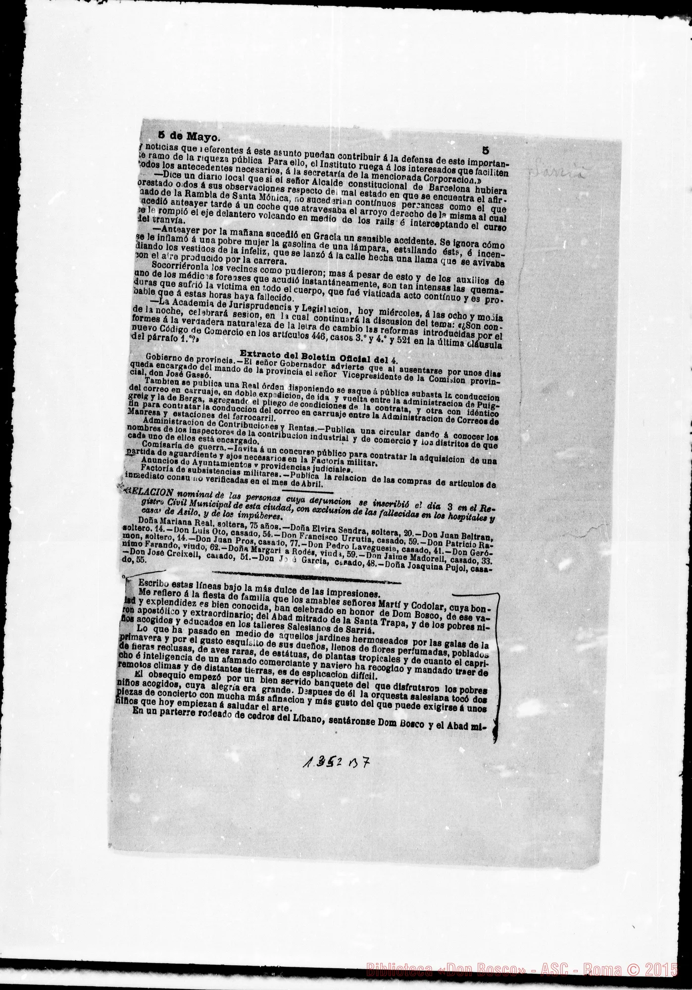 Fotogramma B 7 — SPAGNA: 1886: Copia di ritagli dei giornali sul soggiorno A Barcellona