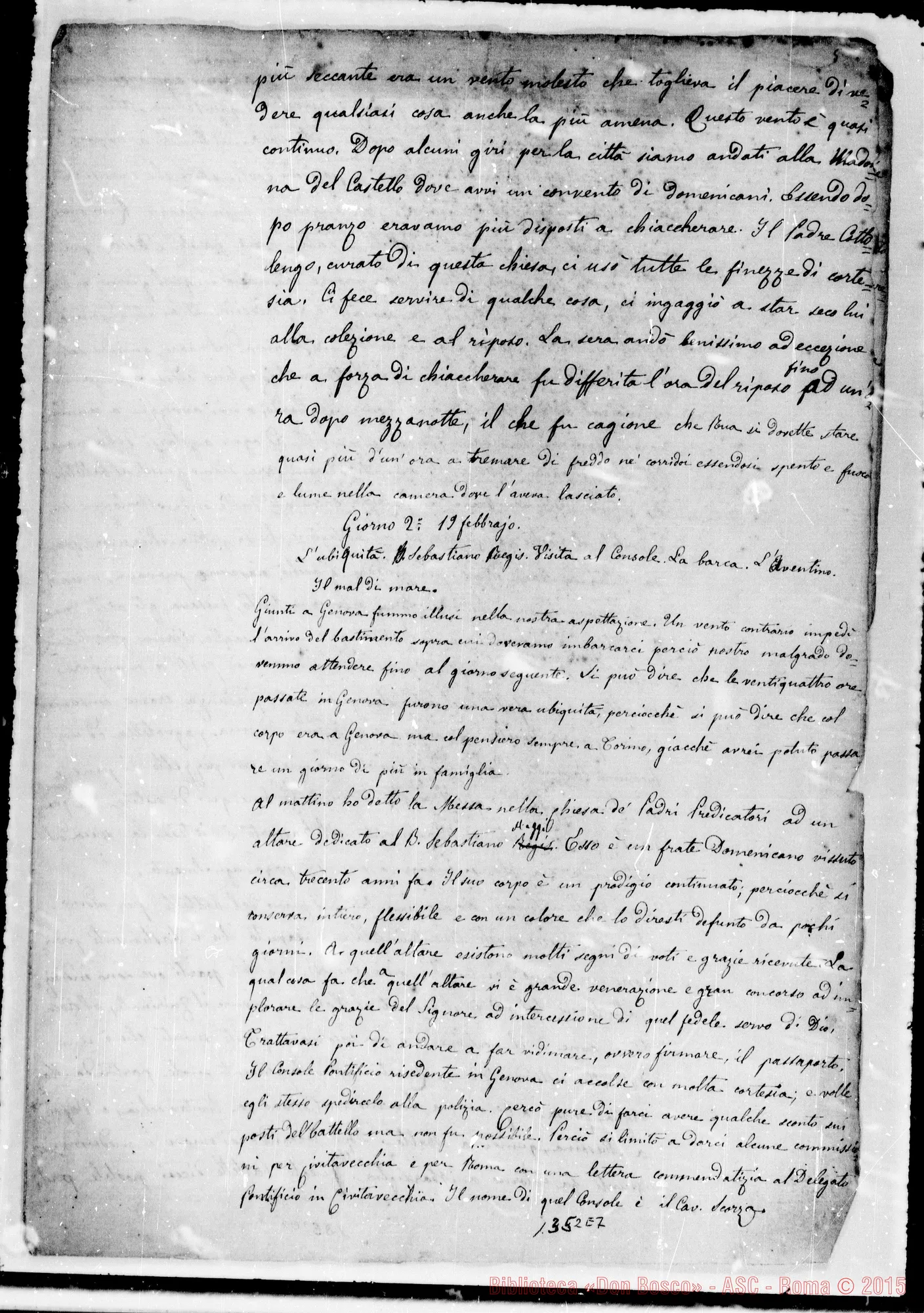 Fotogramma E 7 — Viaggio di D. Bosco A Roma nel 1858. Ms. Rua con correz. Bosco