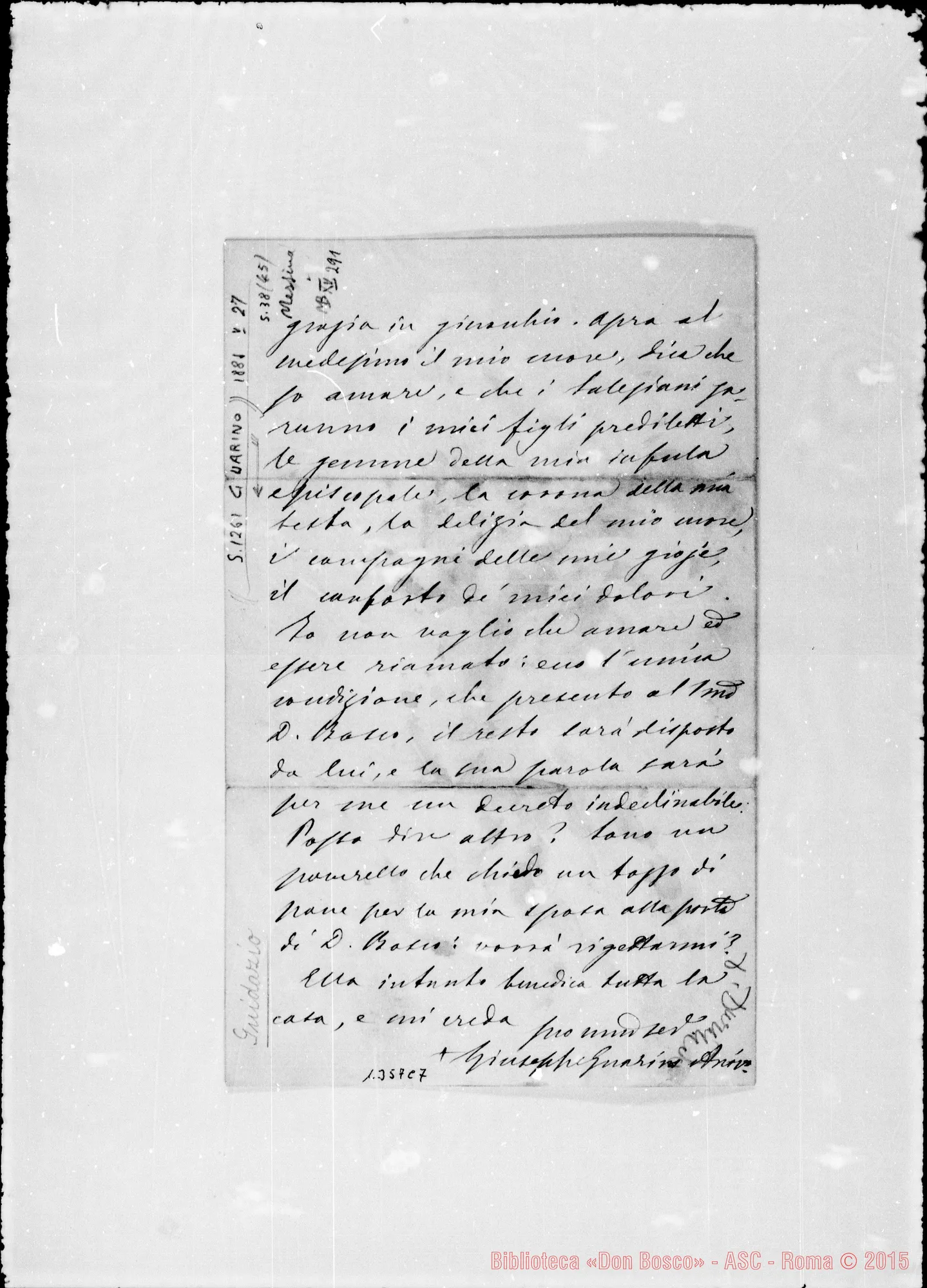Fotogramma C 7 — Lettera Guarini-Guidazio. In lettera, autogr. Bosco