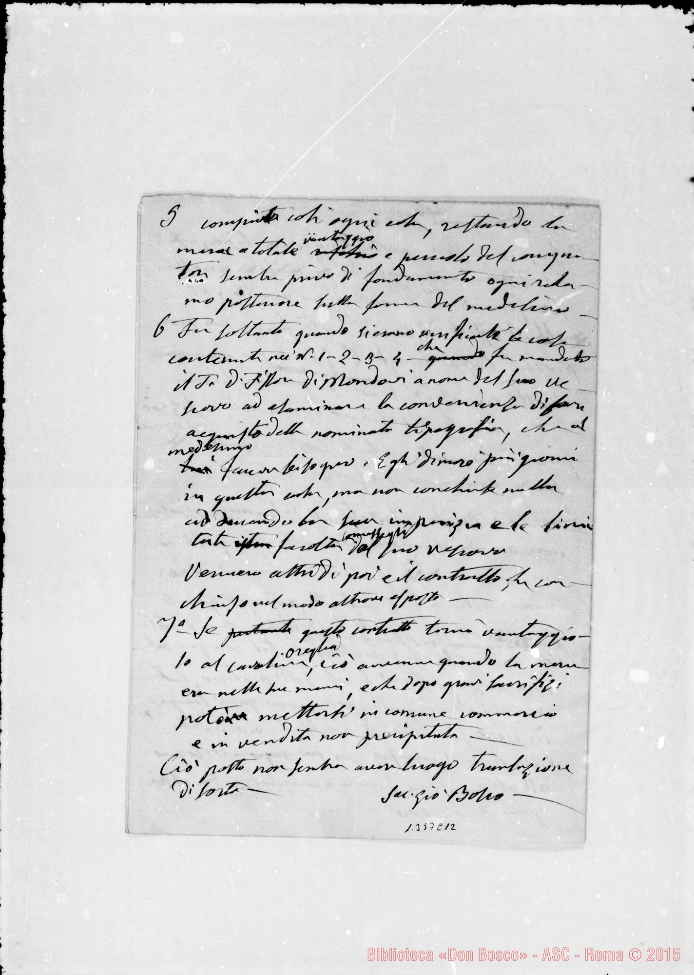 Fotogramma C 12 — Fissore: Vertenza Bosco-Ghilardi. Ms. autogr. Bosco. Copia con firma autogr.