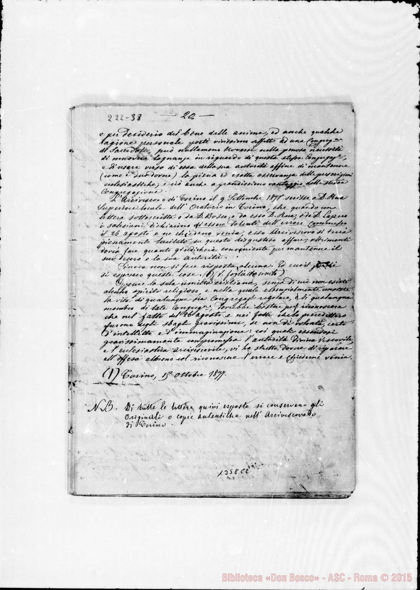 Fotogramma C 2 — Gastaldi: L’Arciv. di Torino E la Congr. Sai. Copia con aggiunte autogr. Bosco