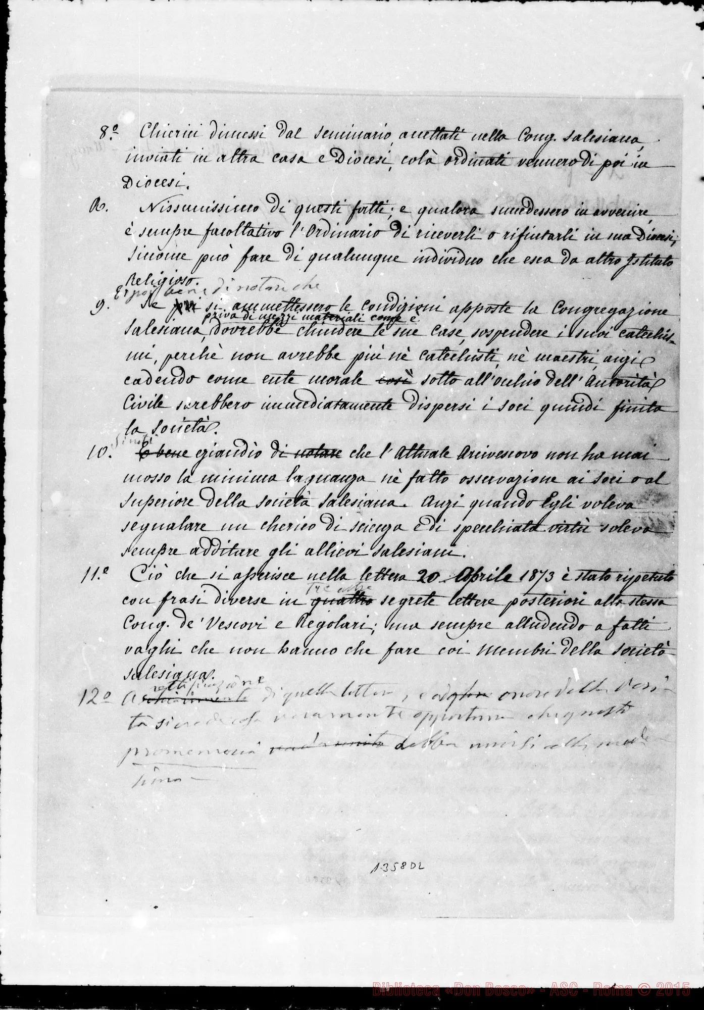 Fotogramma D 2 — Promemoria sopra una lettera. Ms. con correz. E aggiunte Bosco