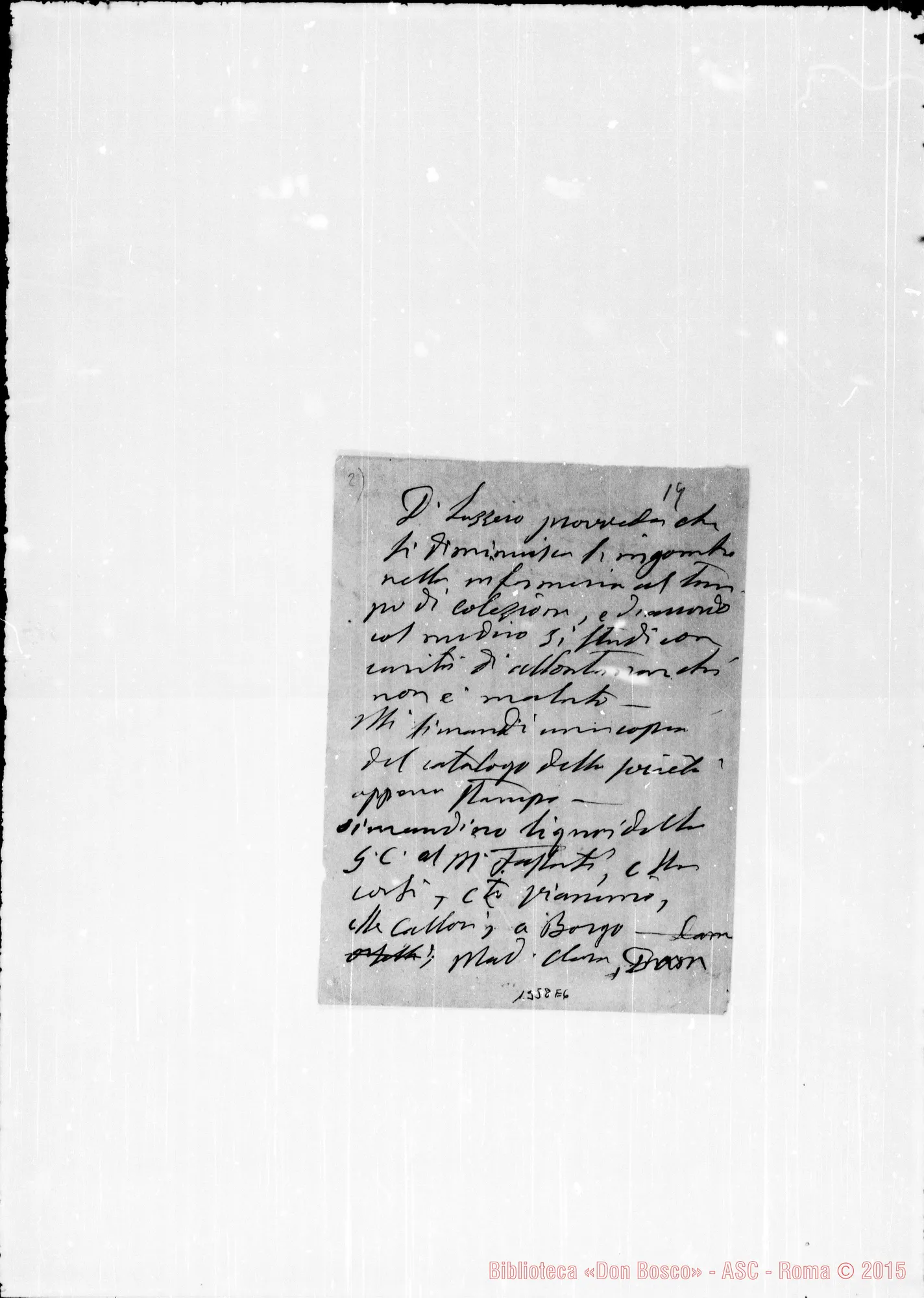 Fotogramma E 6 — Lazzero: «Proveda che si diminuisca…» Ms. autogr. Bosco