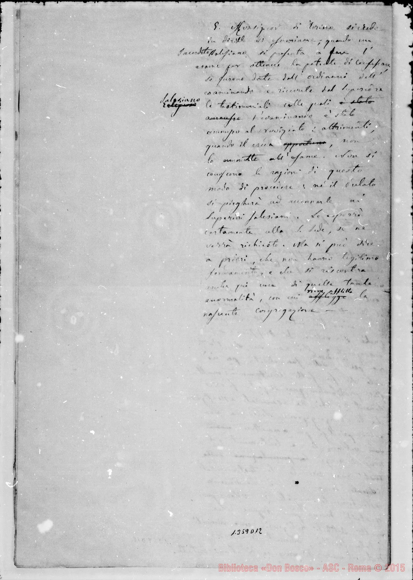 Fotogramma D 12 — Moreno, Mons.: Vertenza con D. Bosco. Ms. con annotazioni Bosco