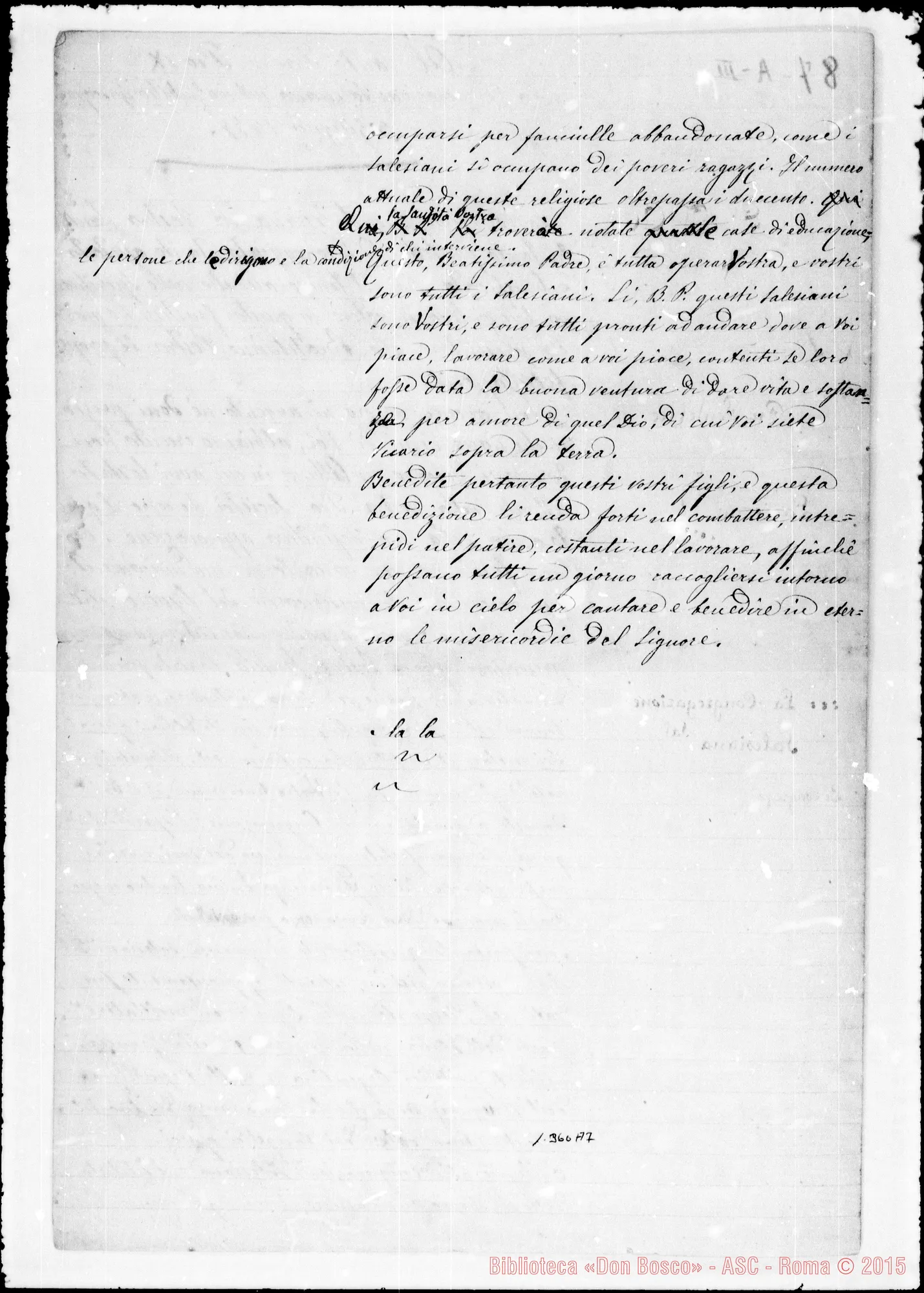 Fotogramma A 7 — Pio IX: Al Santo Padre la Congregaz. Salesiana. Ms. con correz. Bosco