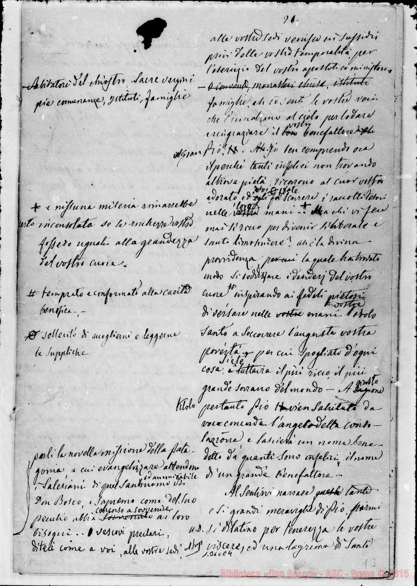 Fotogramma C 4 — Pio IX: Al Santo Padre la Congregaz. Salesiana. Ms. con correz. Bosco