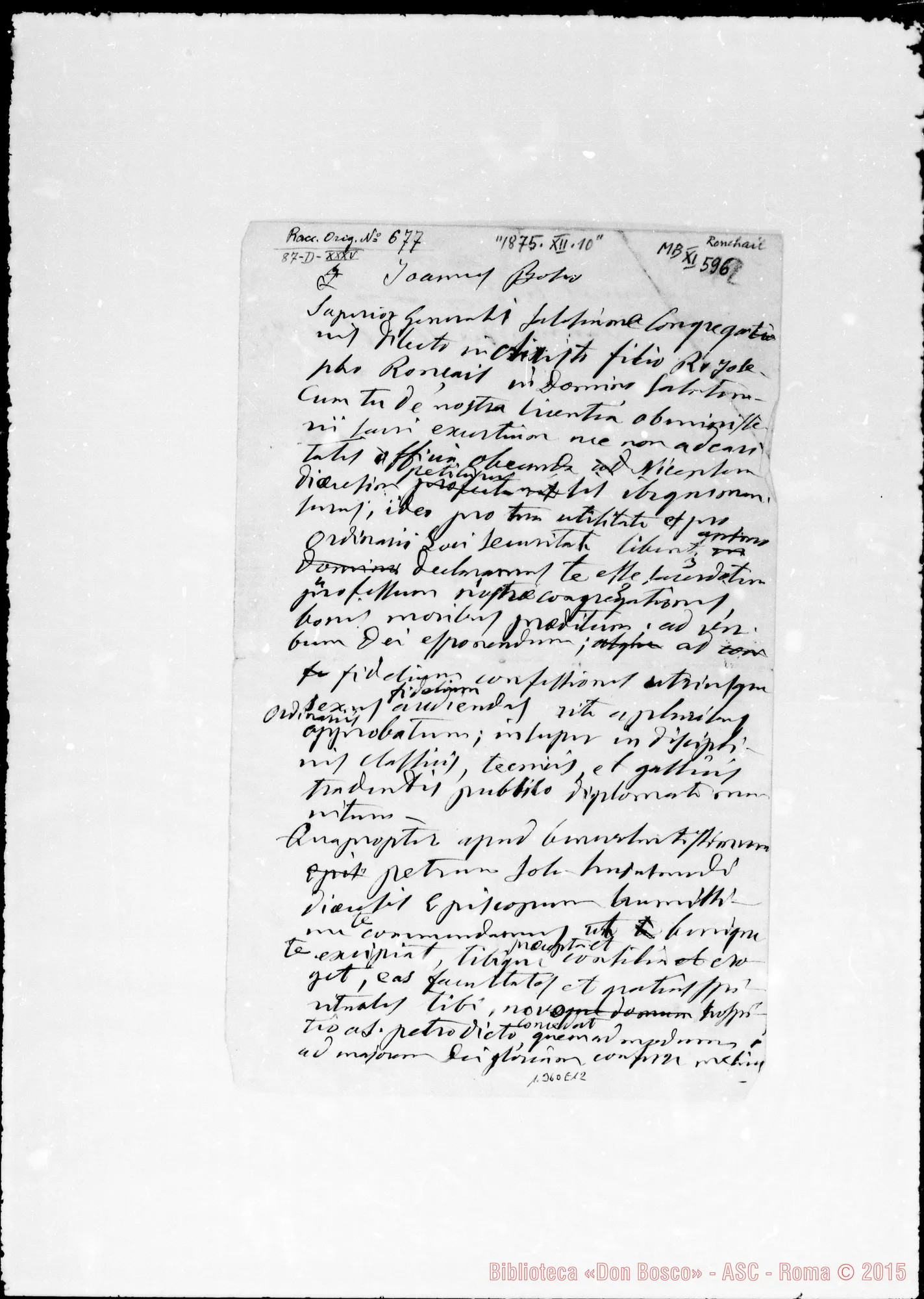 Fotogramma E 12 — Ronchail: Minuta: «Superior generalis… » Ms. autogr. Bosco