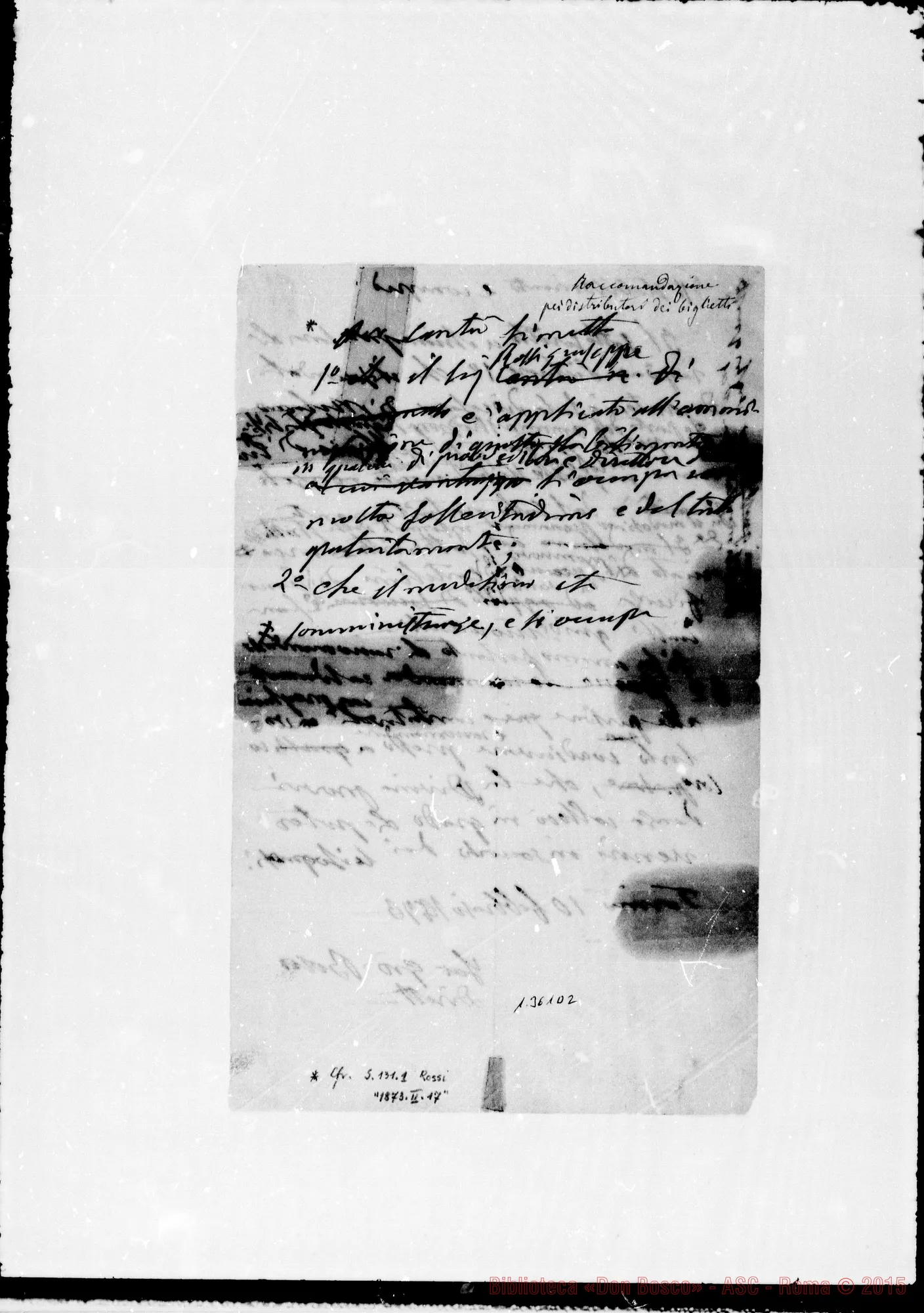 Fotogramma D 2 — Dichiarazione. Ms. autogr. Bosco