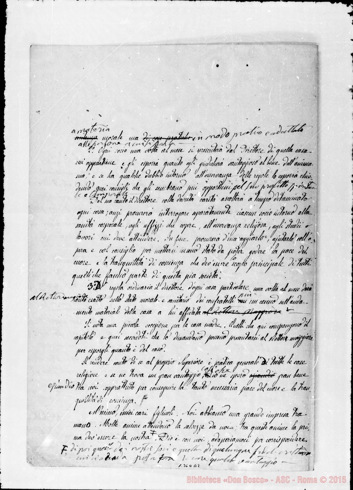 Fotogramma D 2 — 1869: «La divina Provvidenza…» Ms. con correz. Bosco