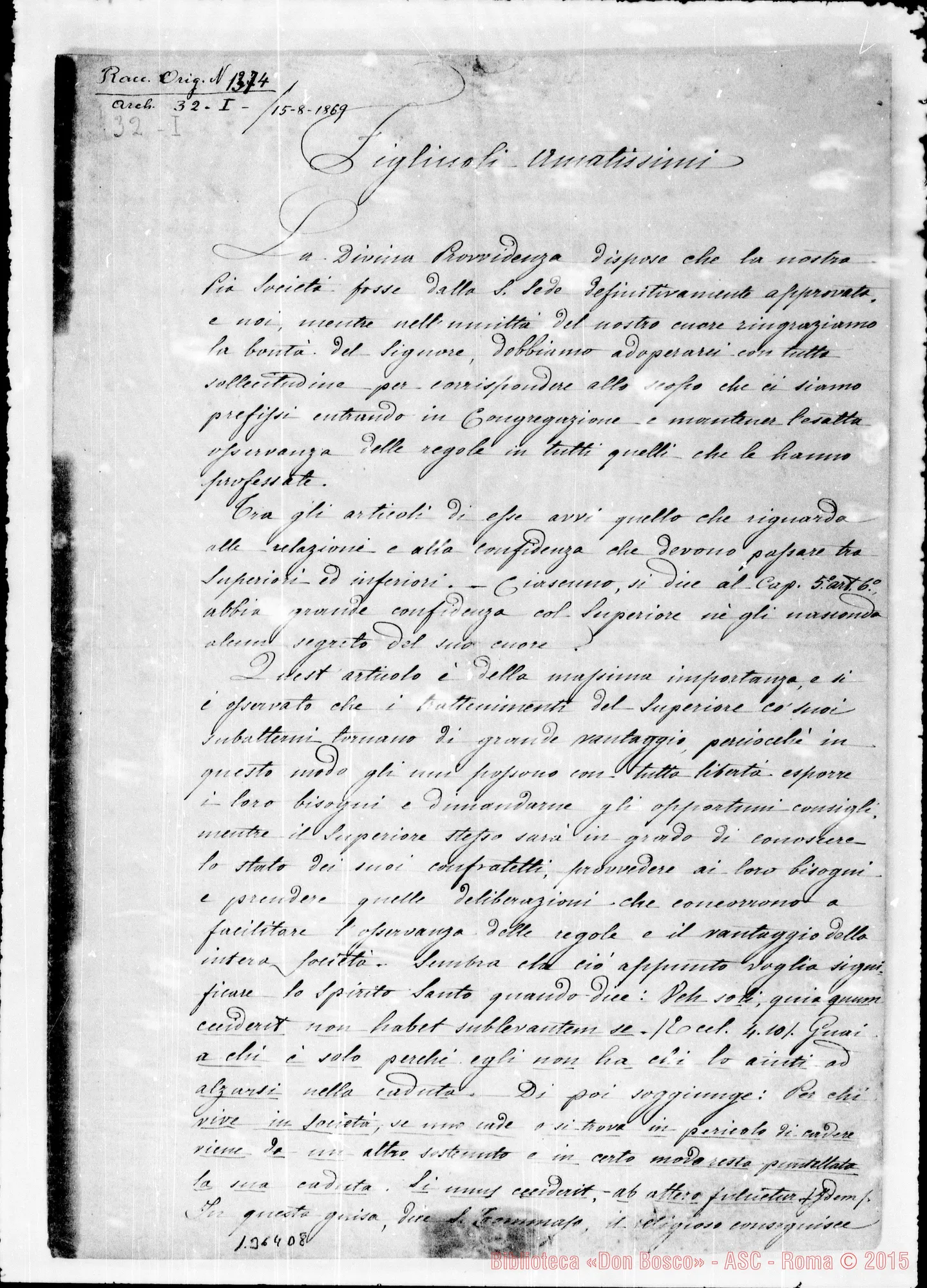 Fotogramma D 8 — Altra copia pulita con autogr. Bosco alla fine. 15-8-1869