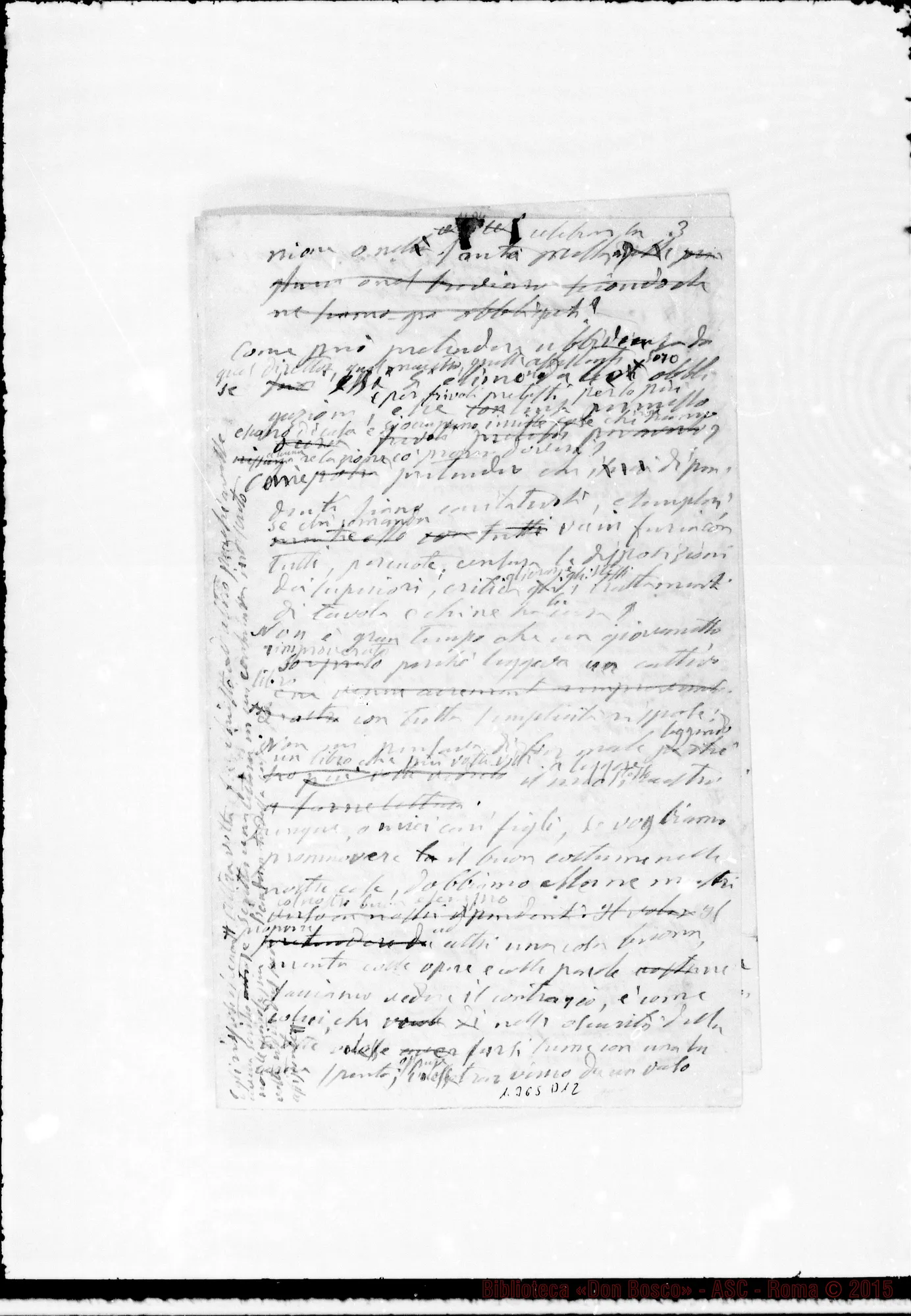 Fotogramma D 12 — 1874: «Mentre tratto cose…» Minuta ms. autogr. Bosco