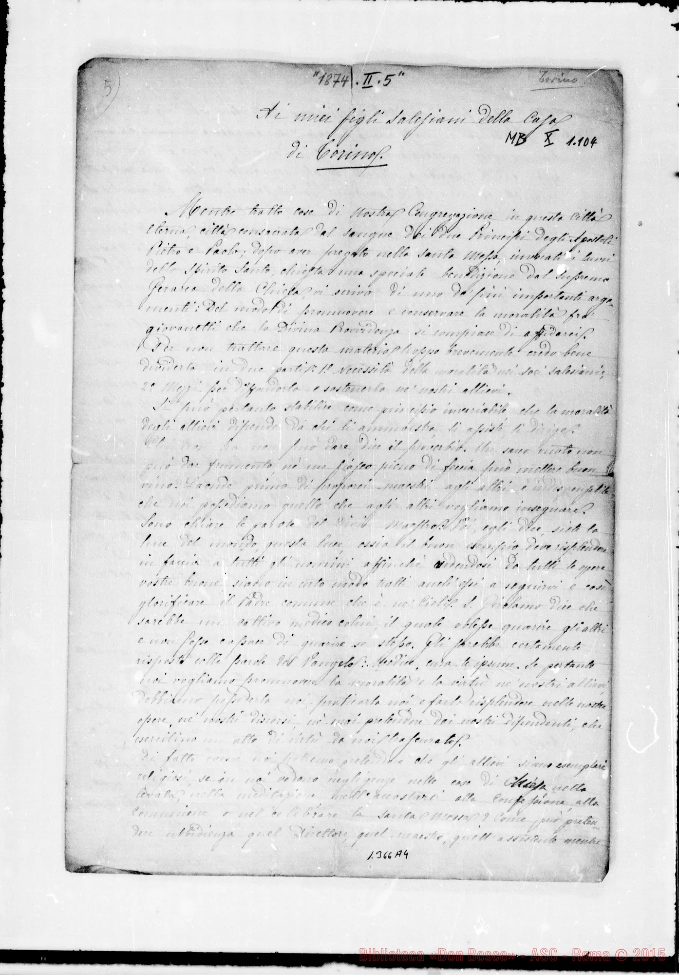 Fotogramma A 4 — Copia pulita per la casa di Torino-Valdocco con firma autogr. Bosco