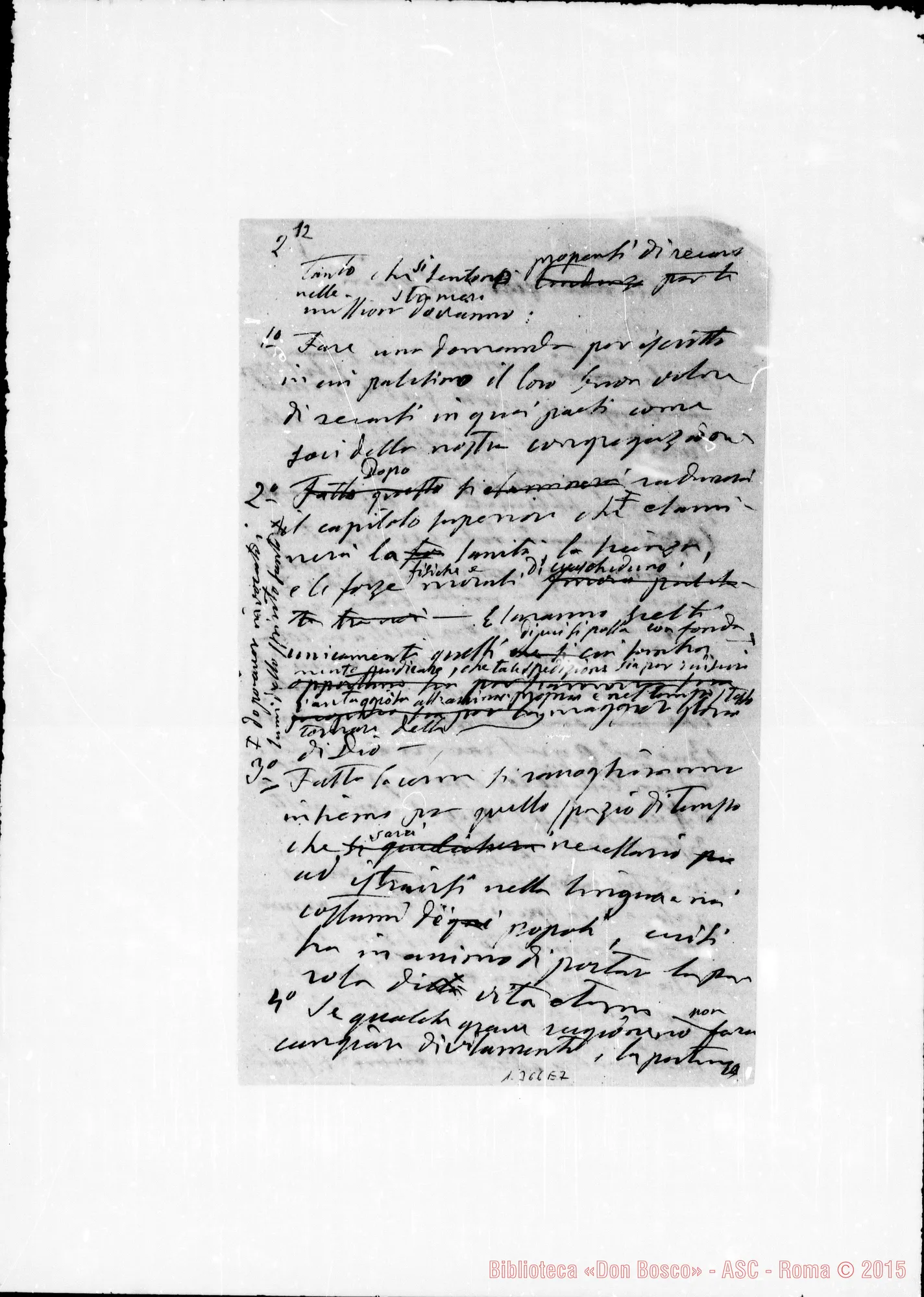 Fotogramma E 7 — 1875: «Fra le molte proposte…» Minuta ms. autogr. Bosco