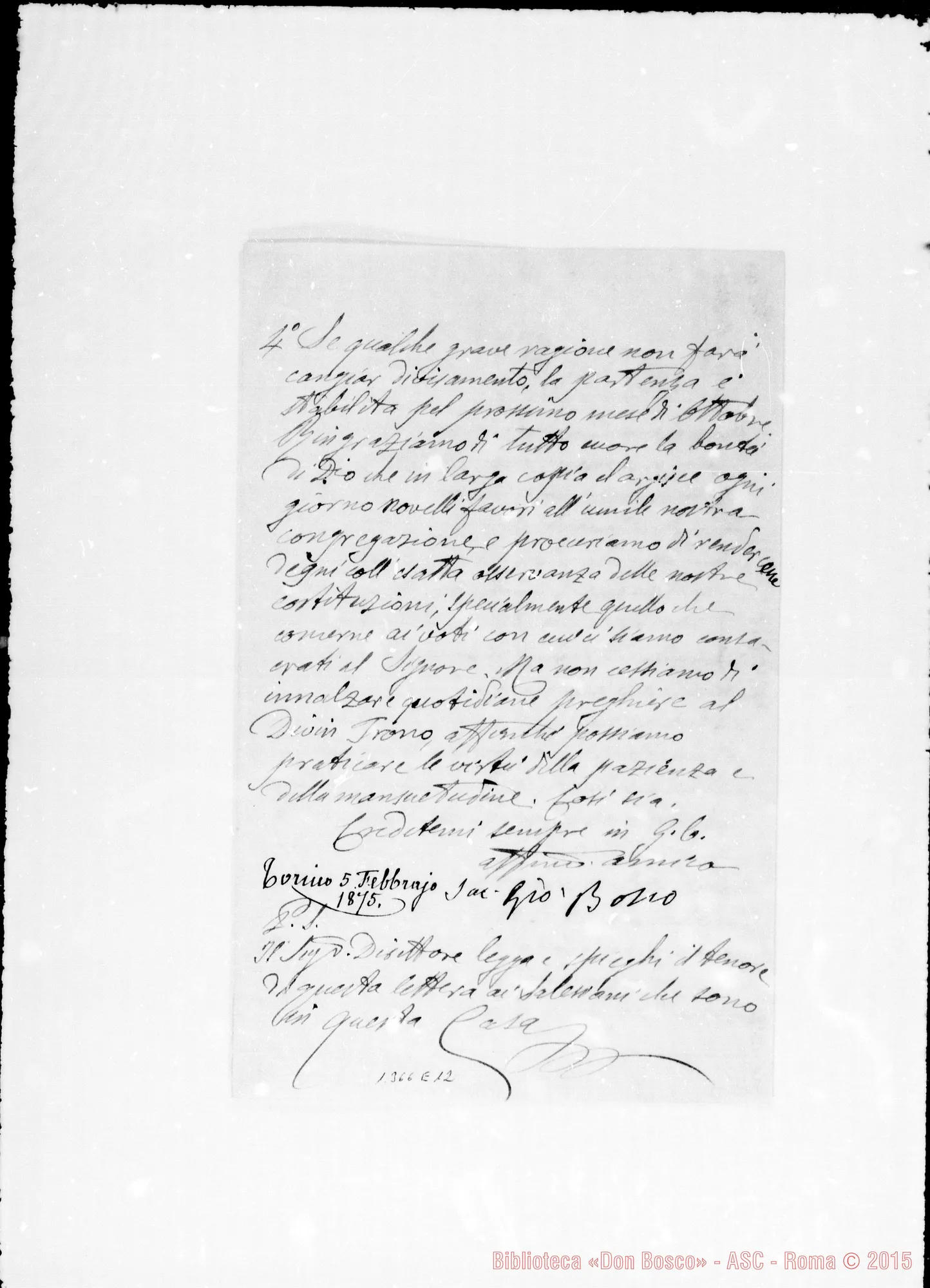 Fotogramma E 12 — Copia pulita per la casa di Borgo S. Martino con firma autogr. Bosco