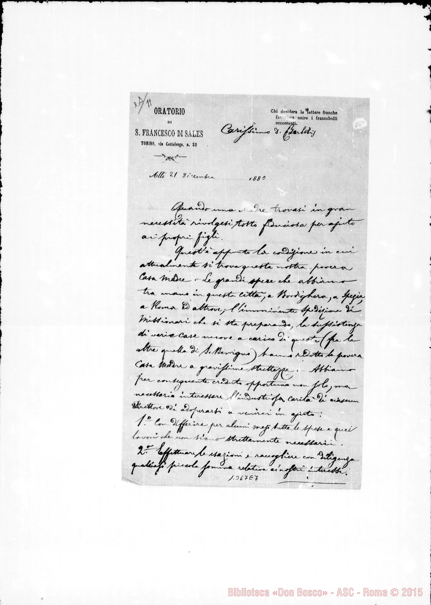 Fotogramma E 7 — 1880: «Quando una madre…» Ms. con firma autogr. Bosco