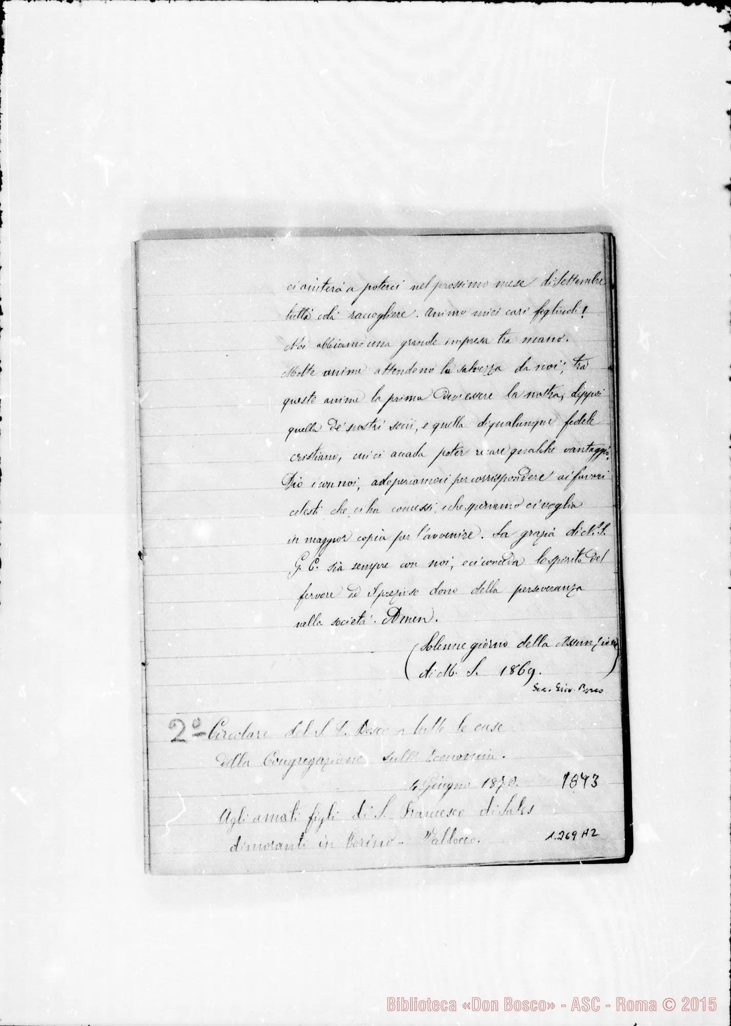 Fotogramma A 2 — Due Quaderni con copia ms. delle Lettere Circolari di D. Bosco