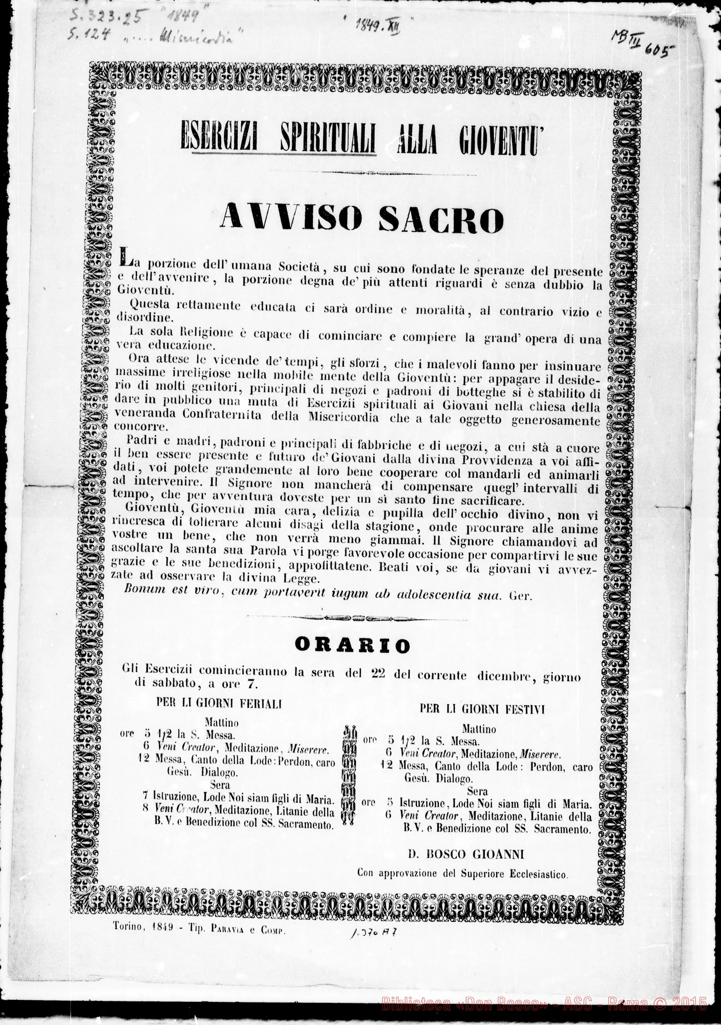 Fotogramma A 7 — Esercizi Spirituali alla Gioventù. Stampato