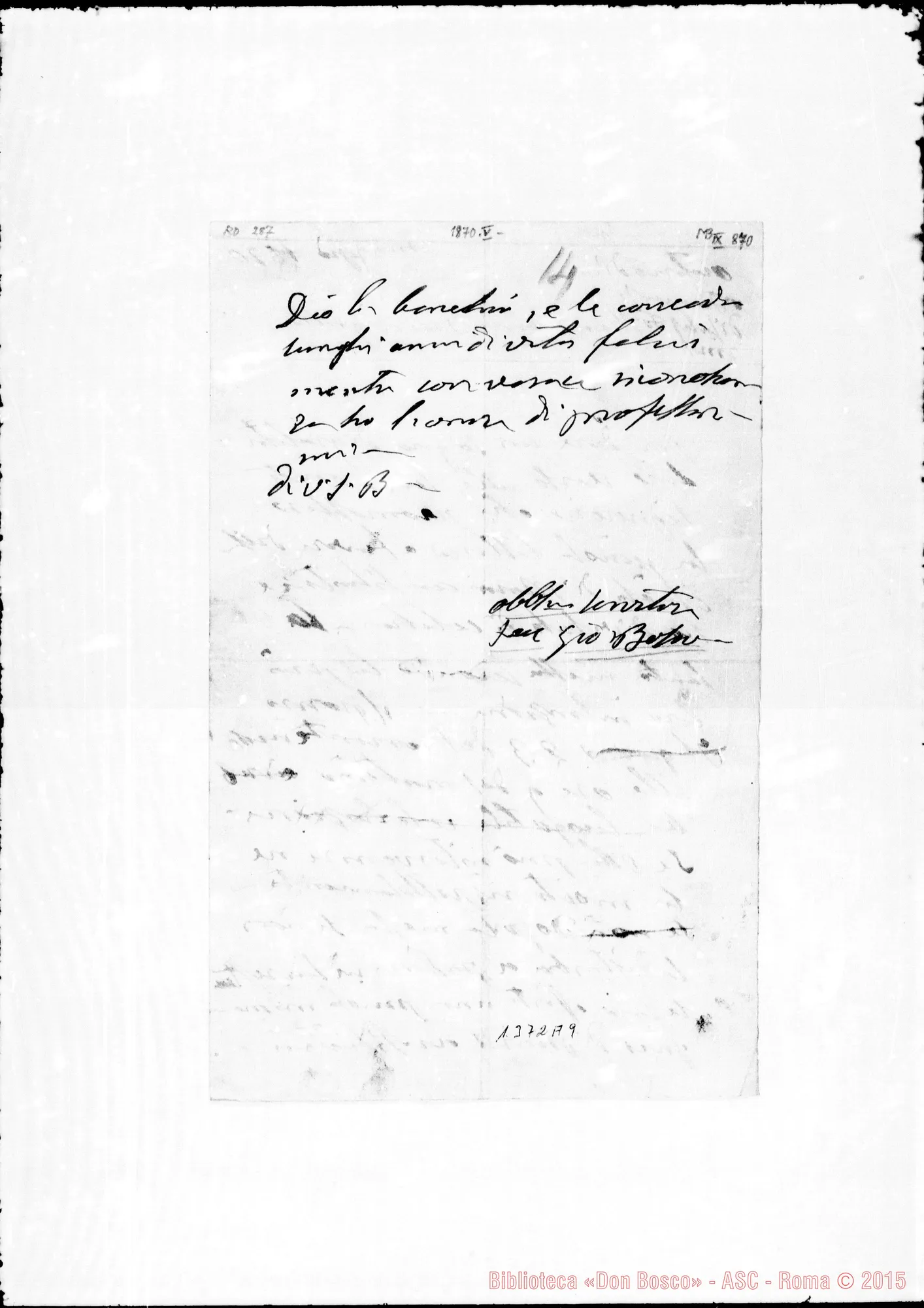 Fotogramma A 9 — 1870: Messa per i Benefattori: «Per dare un segno…» Ms. autogr. Bosco