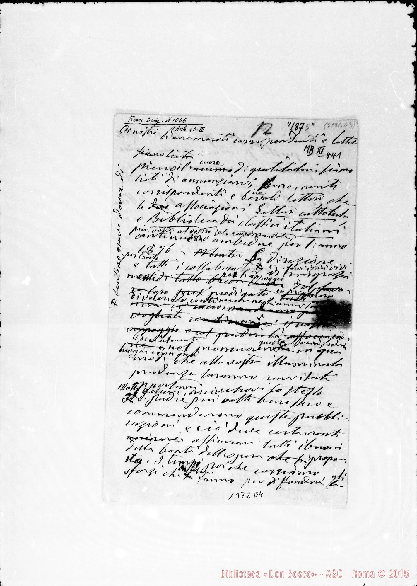 Fotogramma E 4 — 1874: Letture Cattoliche: «Pieno il cuore…» Ms. autogr. Bosco