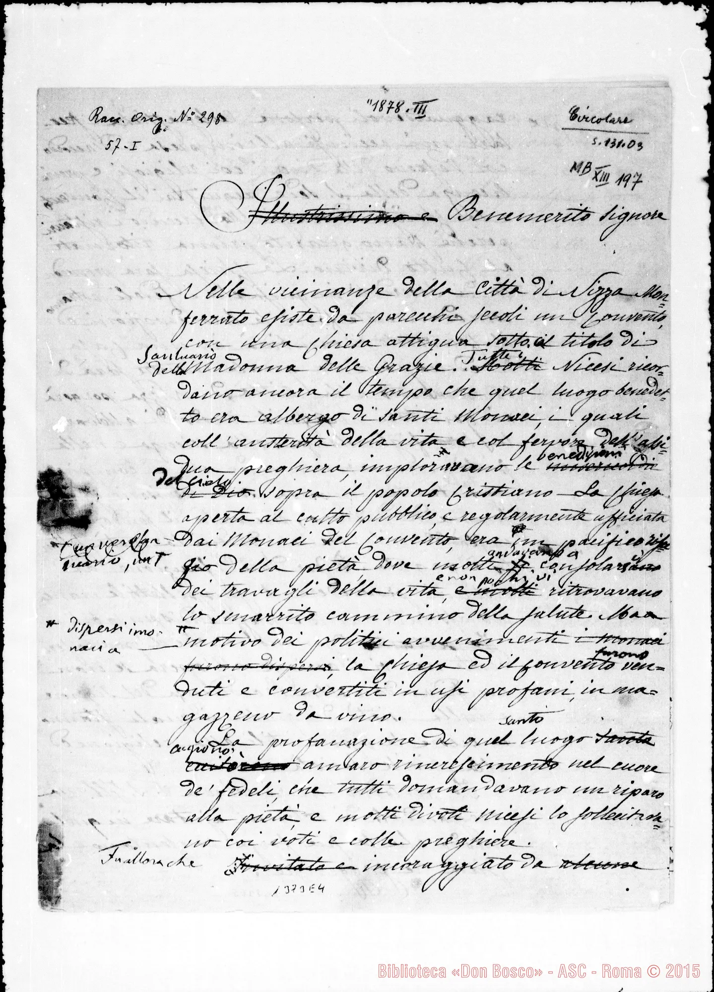 Fotogramma E 4 — Acquisto convento (ai coop.): «Nelle vicinanze…» Ms. con correz. Bosco