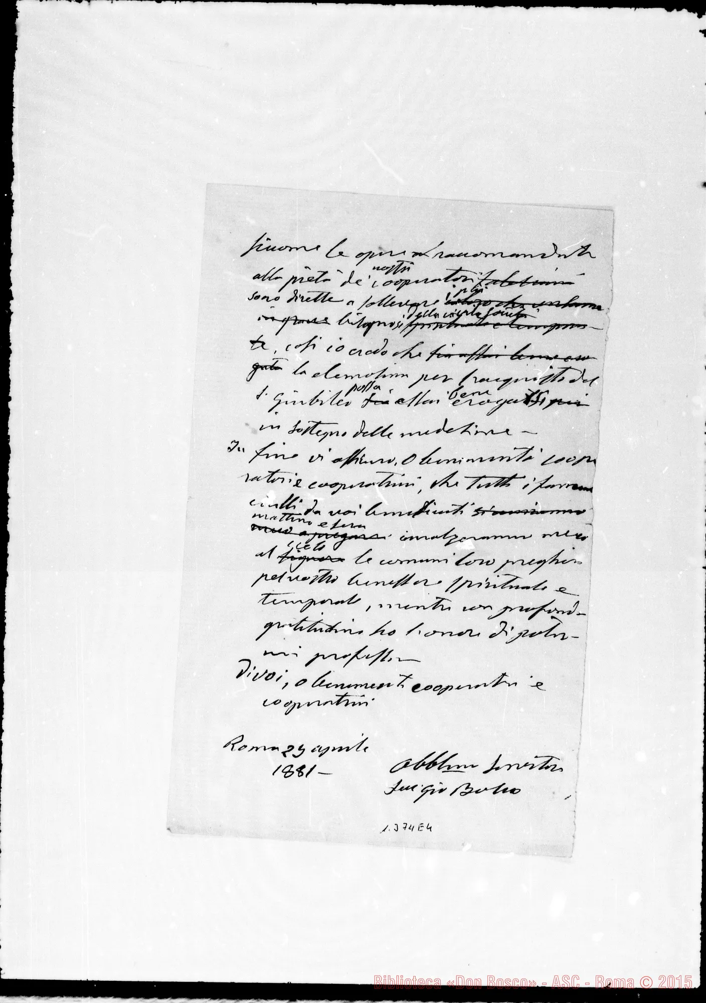 Fotogramma E 4 — Cooperatori: Benedizione di Leone XIII. Ms. autogr. Bosco