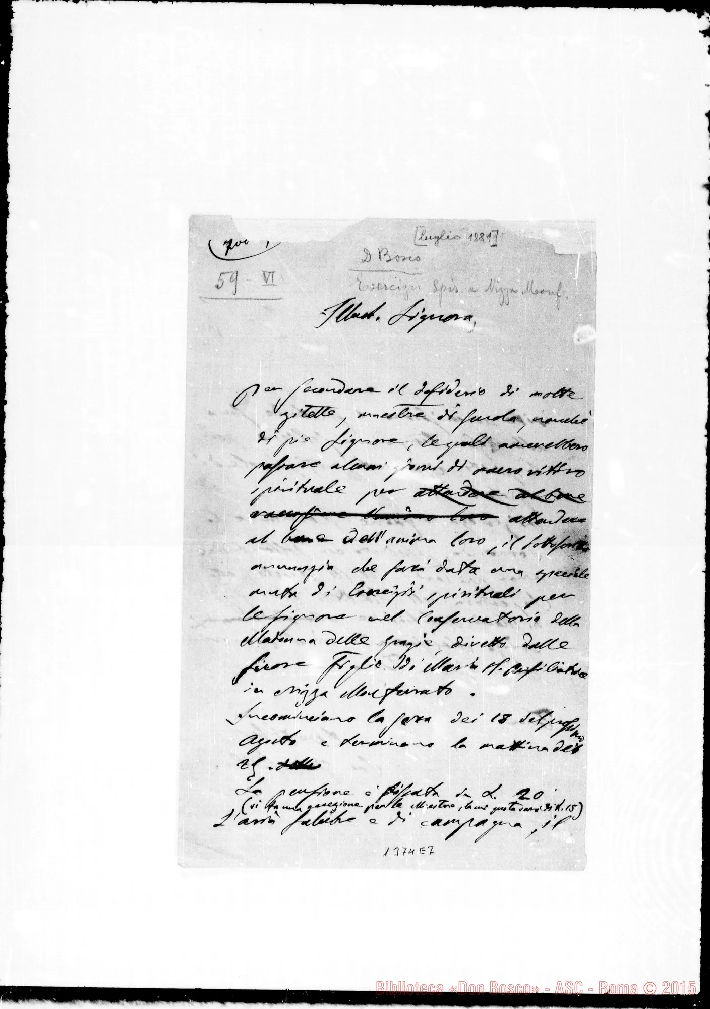 Fotogramma E 7 — Esercizi spirituali: «Per secondare…» Ms. autogr. Bosco