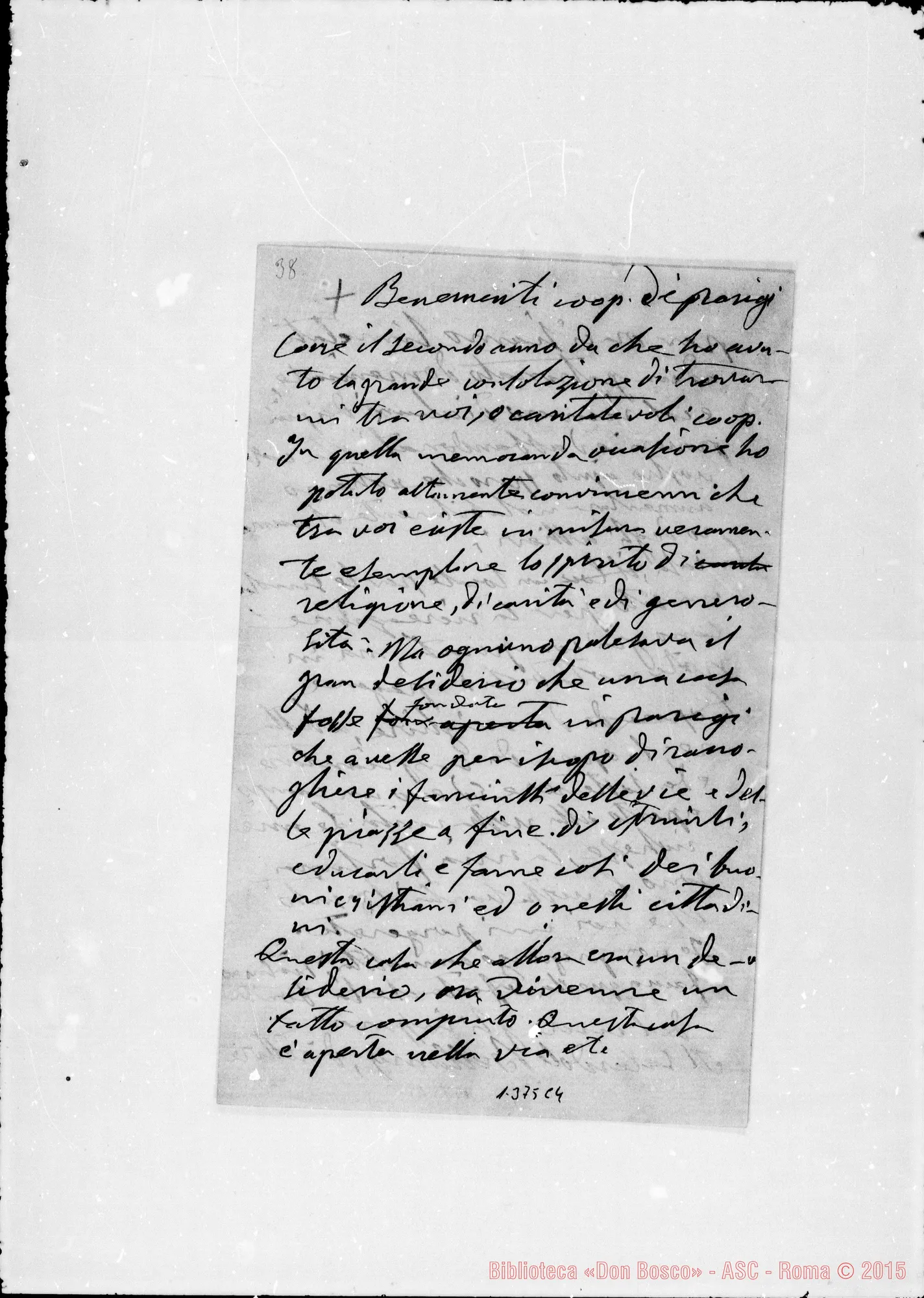 Fotogramma C 4 — 1885: Ai Cooperatori: «Corre il secondo…» Ms. autogr. Bosco