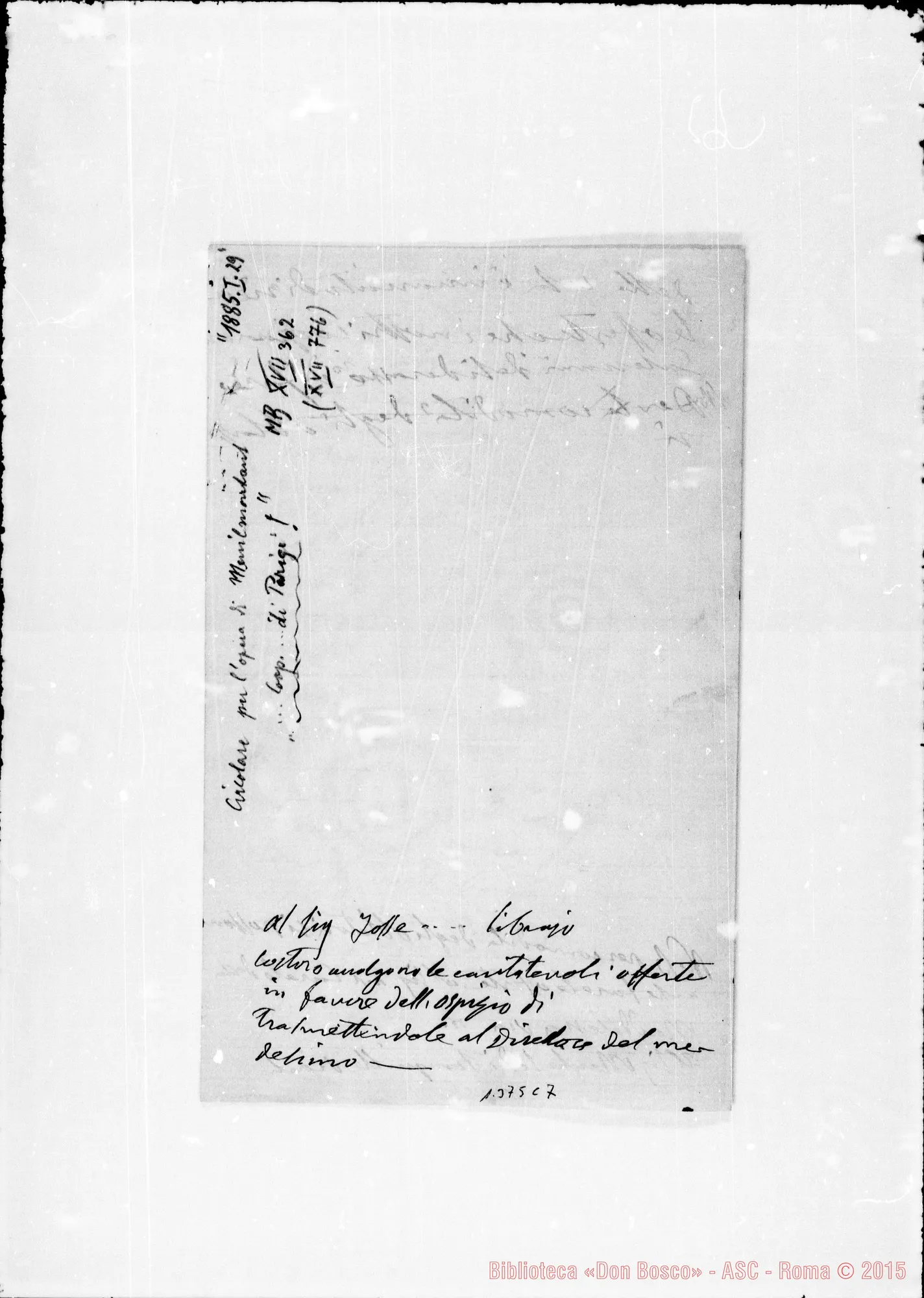 Fotogramma C 7 — 1885: Ai Cooperatori: «Corre il secondo…» Ms. autogr. Bosco