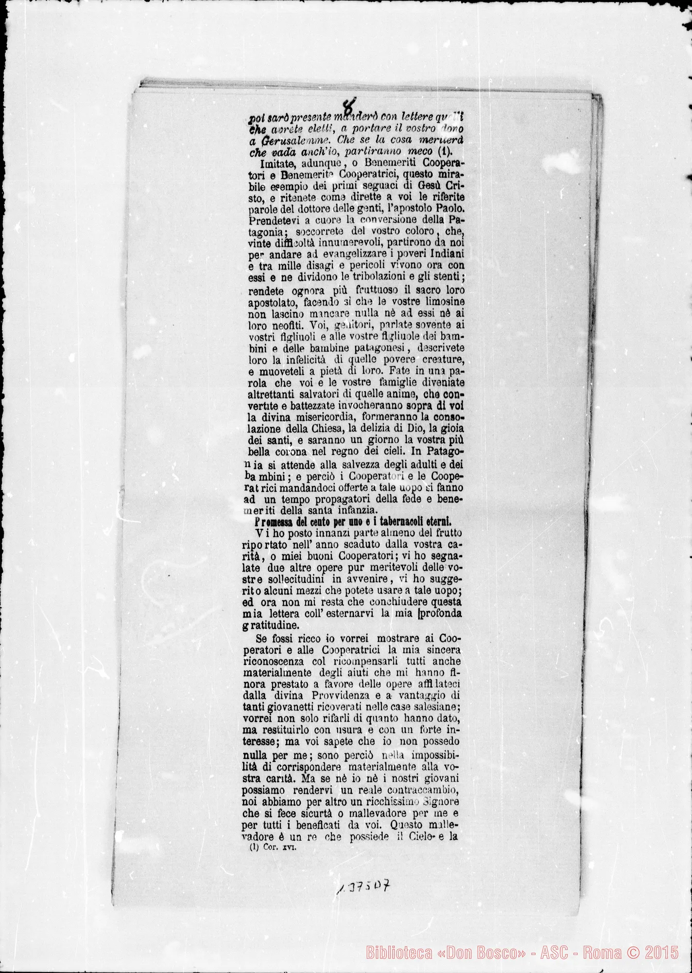 Fotogramma D 7 — 1886: Ai Cooperatori: «Non posso esprimere…» Stampato