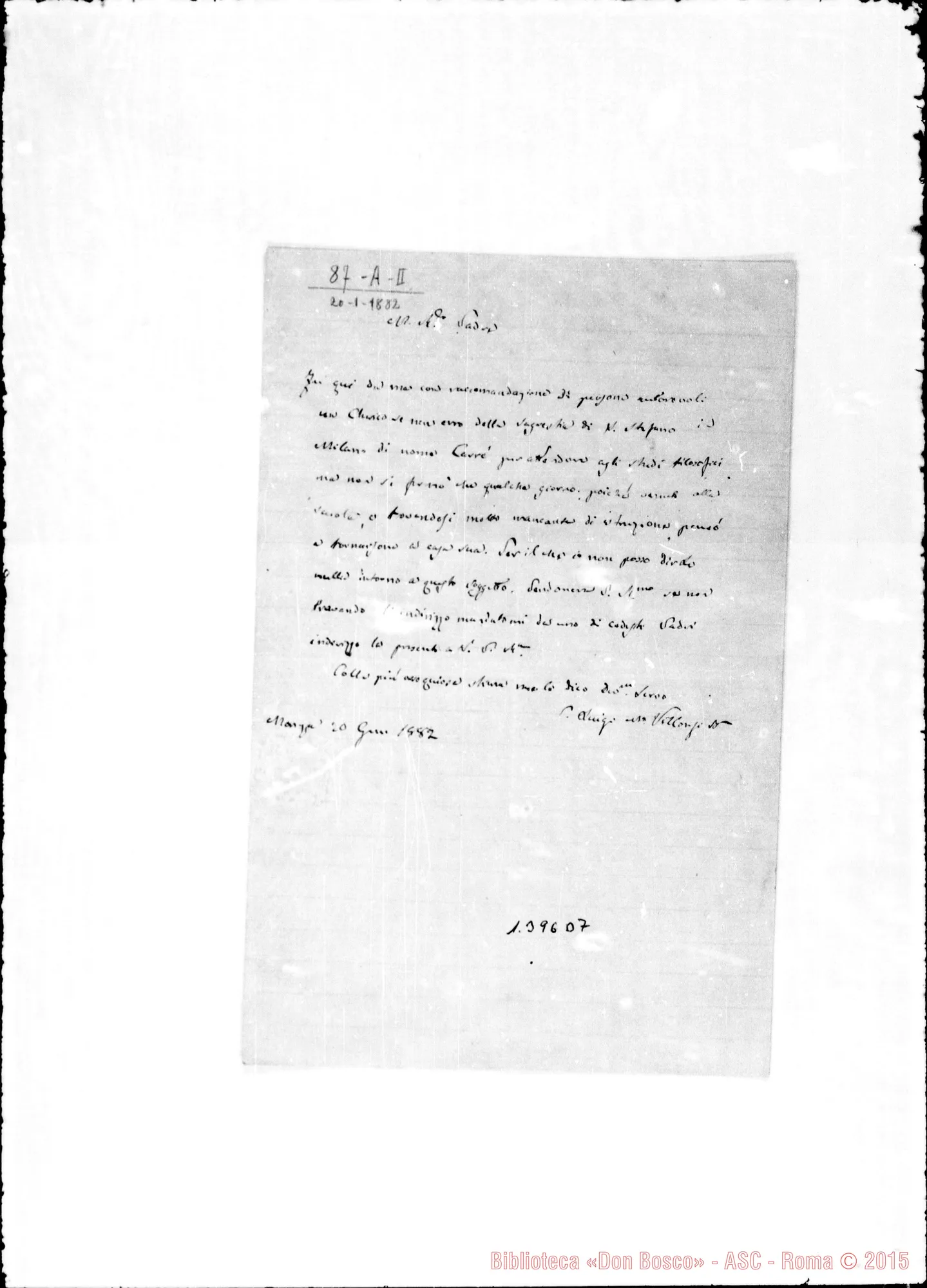 Fotogramma D 7 — Carré Vincenzo. Allegata cartolina E lettera di Manfredi