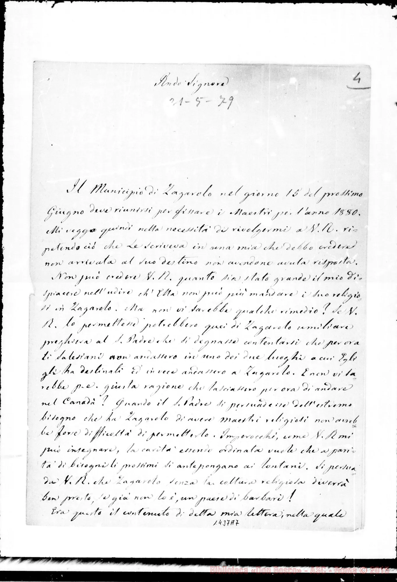 Fotogramma A 7 — Zagarolo: Pratica per avere maestri salesiani. Cinque lettere