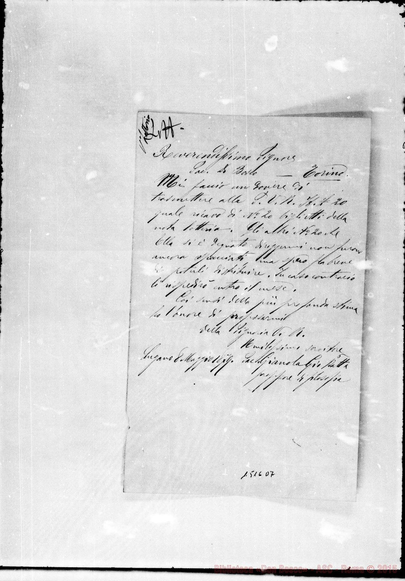 Fotogramma D 7 — Gianola Giov. Battista. Allegato altro biglietto*