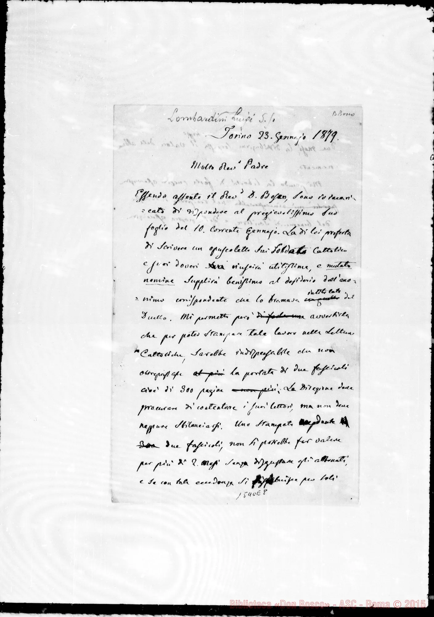 Fotogramma E 8 — Lombardini Luigi. Acclusa minuta di risposta