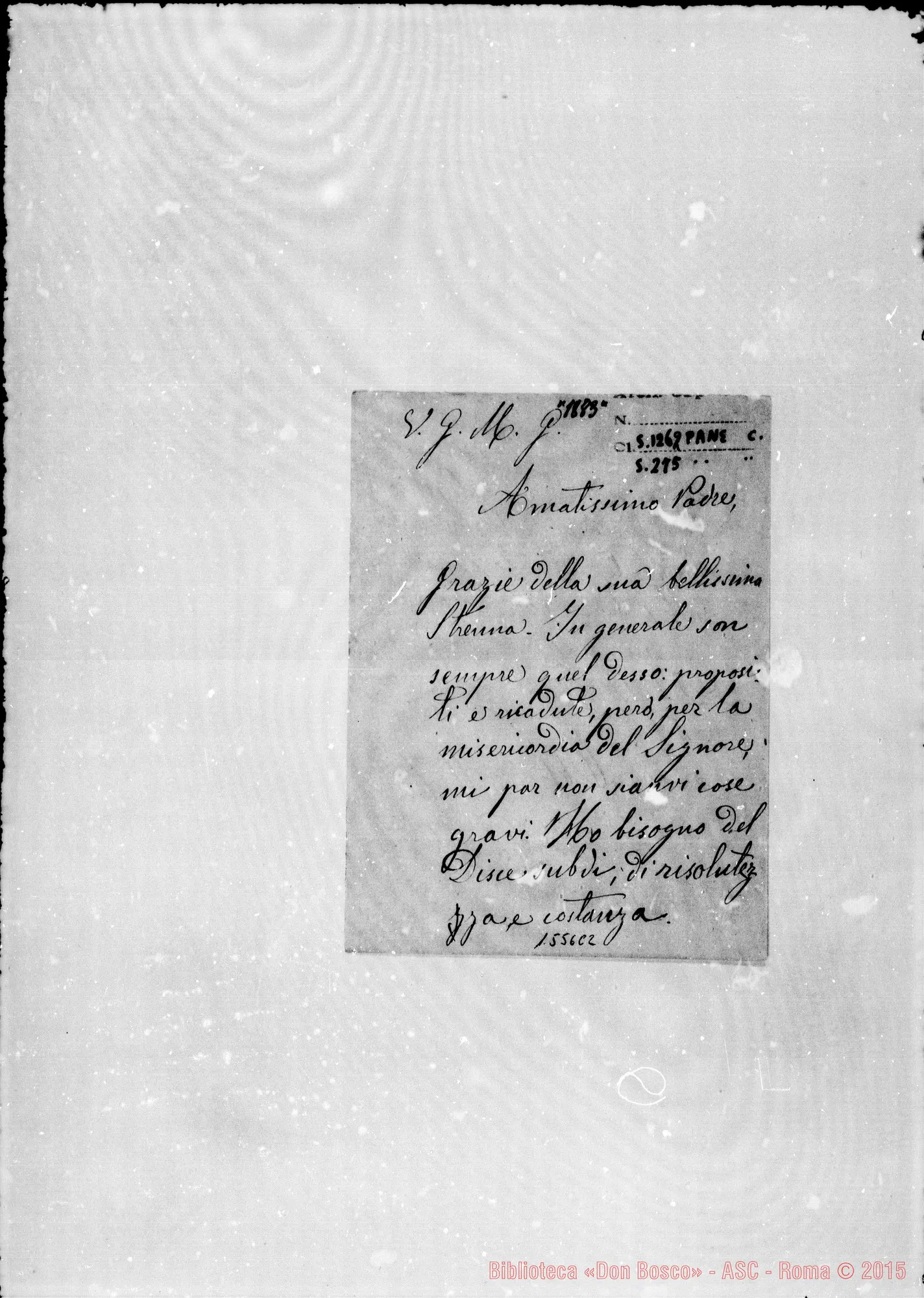 Fotogramma C 2 — Pane Carlo. Allegato altro biglietto