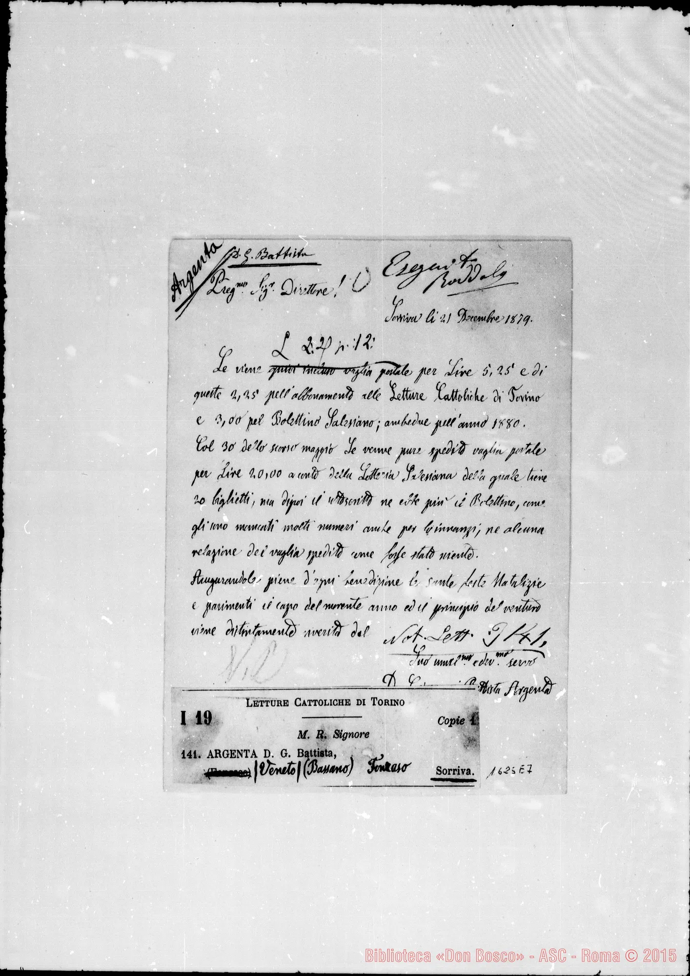 Fotogramma E 7 — Argenta Giov. Battista