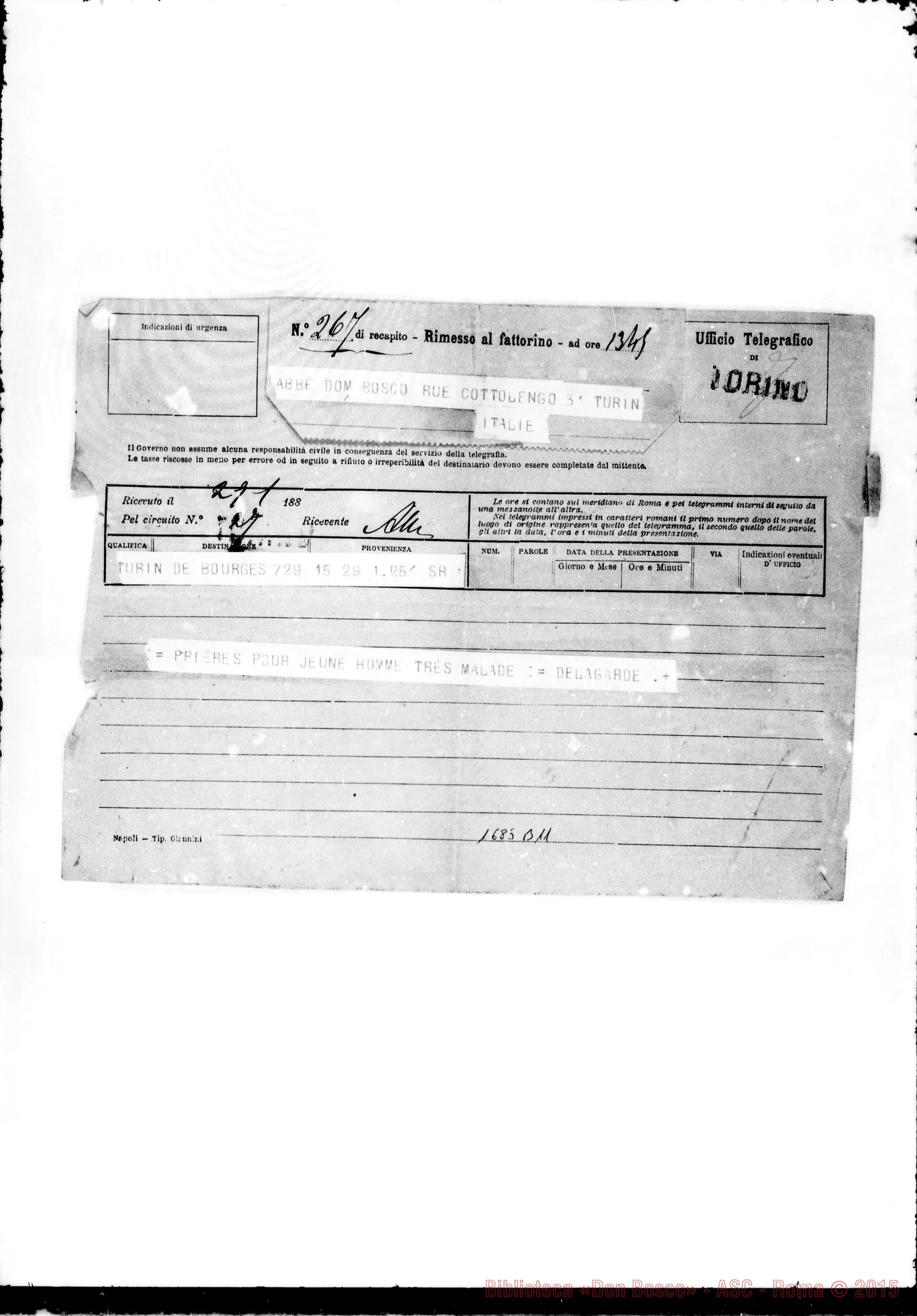 Fotogramma B 11 — Delagarde-Bosco. Telegramma